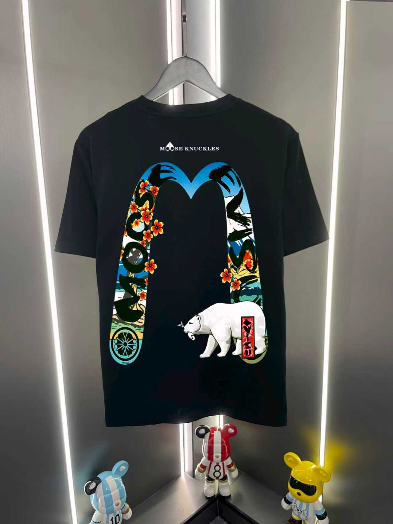 P60 Evisu Fukujin 2026 nueva flor gran M gaviota oso blanco estampado casual holgado cuello redondo camiseta de manga c…