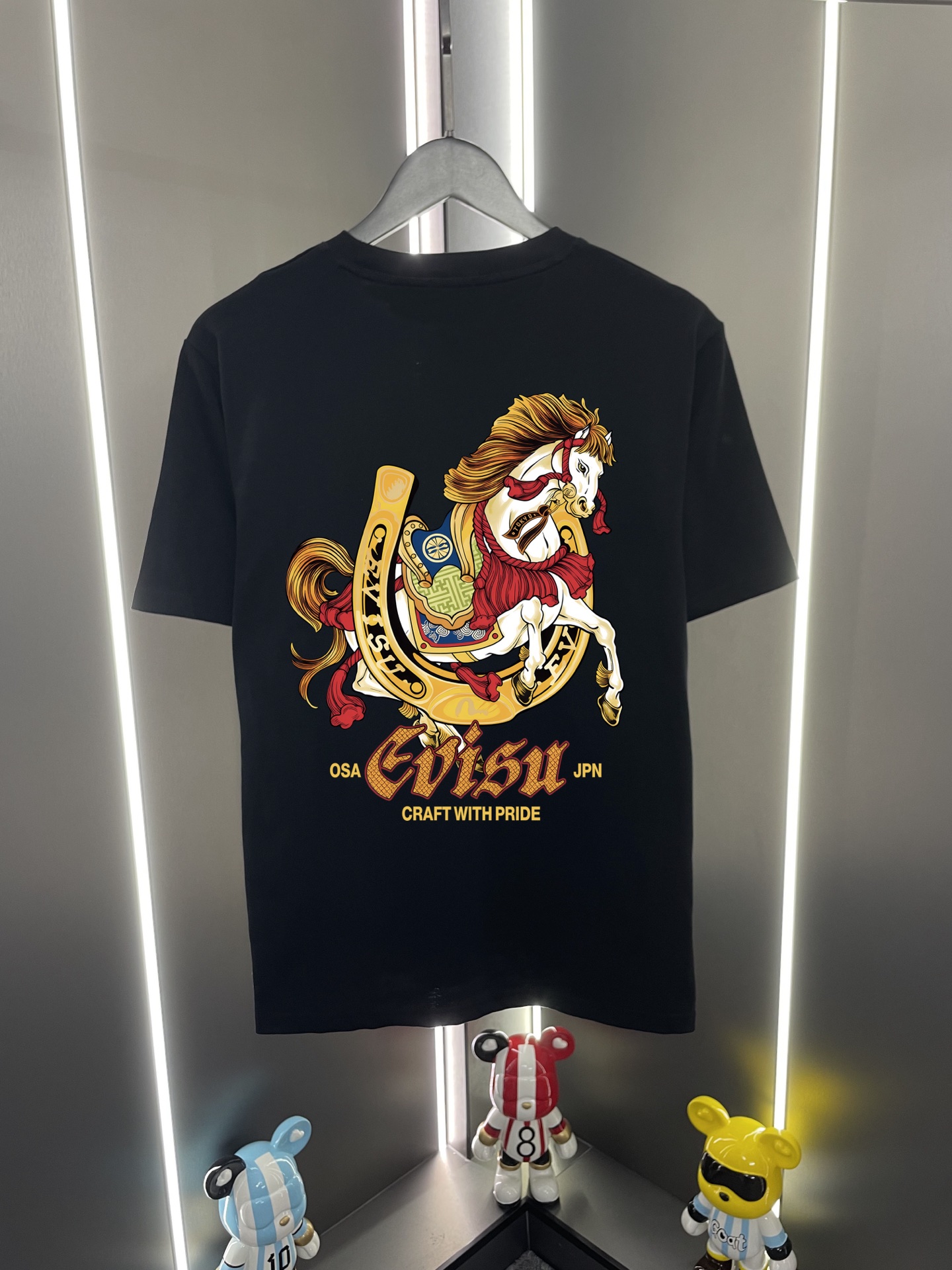 P60 Evisu Fukujin 2026 nueva letra caballo blanco año estampado casual holgado cuello redondo camiseta de man…
