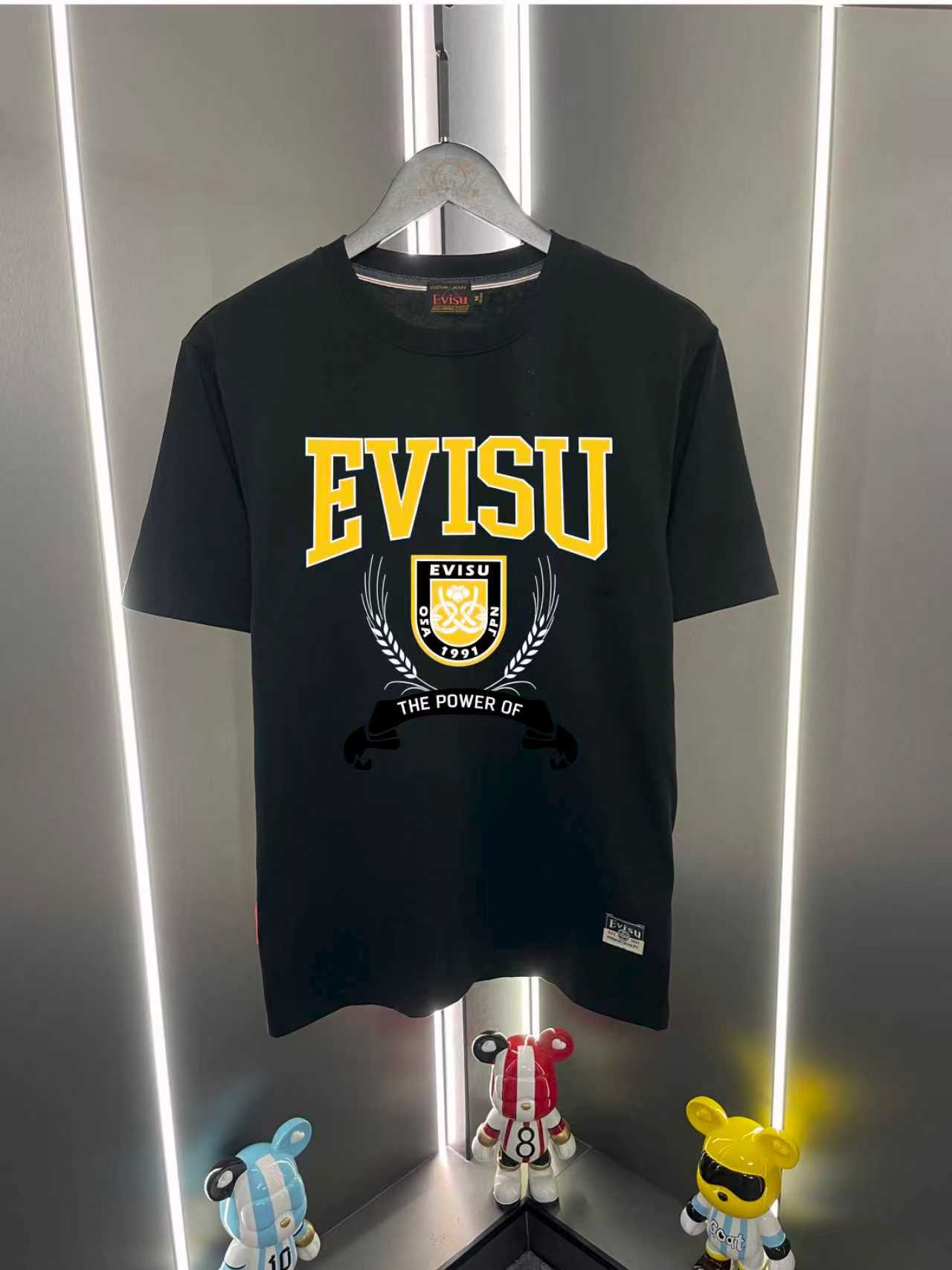 Camiseta de manga corta P60 Evisu Fukujin 2026 nueva, cuello redondo, casual y holgada, con estampado de letras y logot…