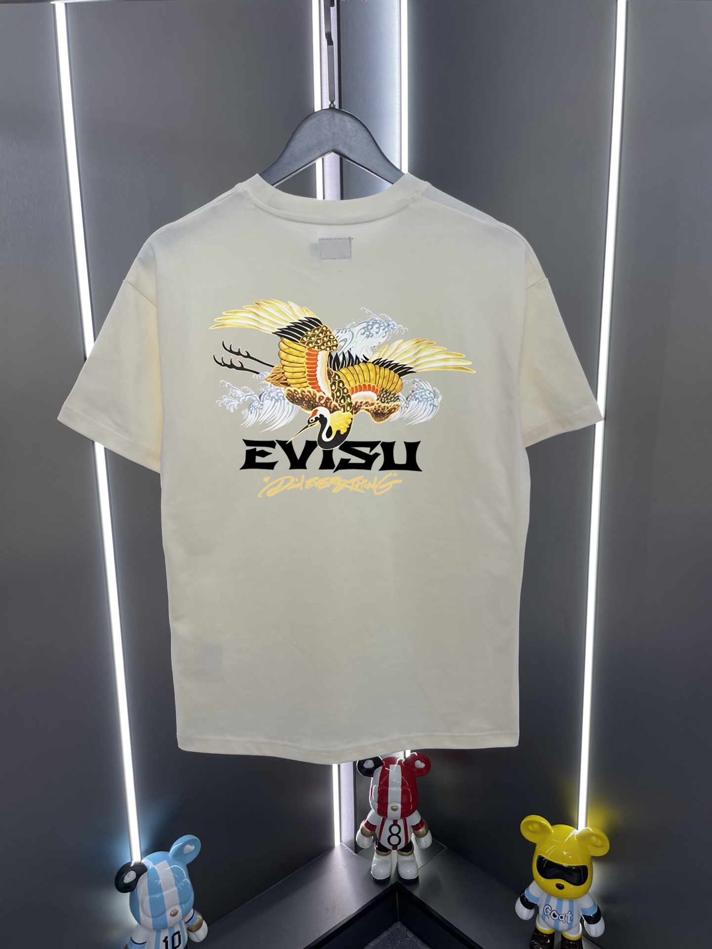 P60 Evisu Fushin 2026 nueva camiseta de manga corta con estampado de letras, nubes auspiciosas y grullas, corte relajad…