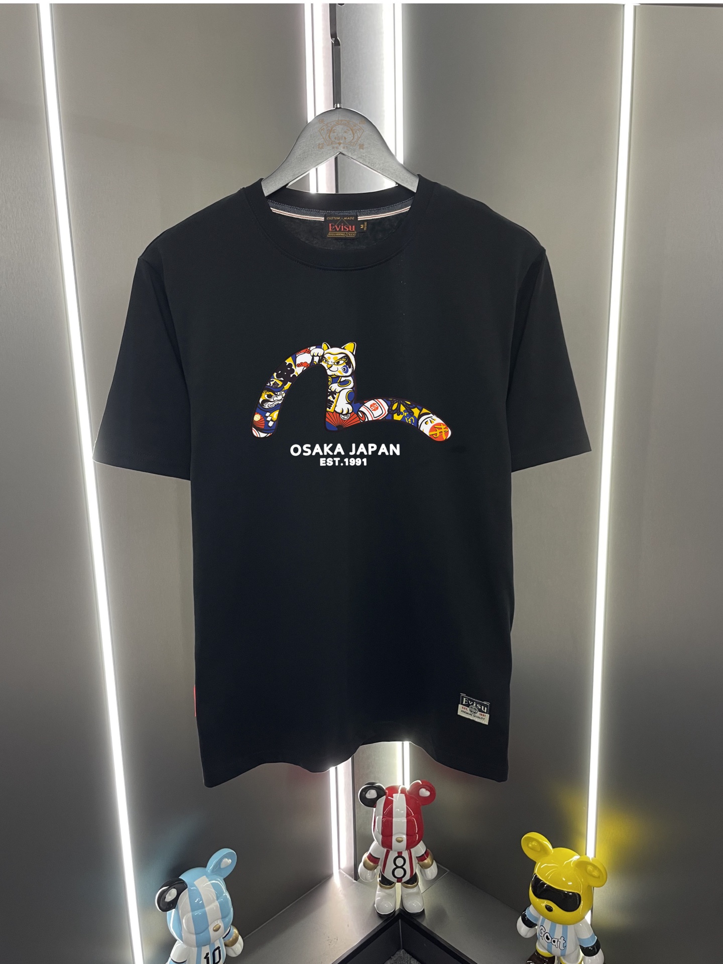 Camiseta de manga corta P60 Evisu Fukujin 2026 nueva, cuello redondo, casual y holgada, con estampado de gato de la sue…