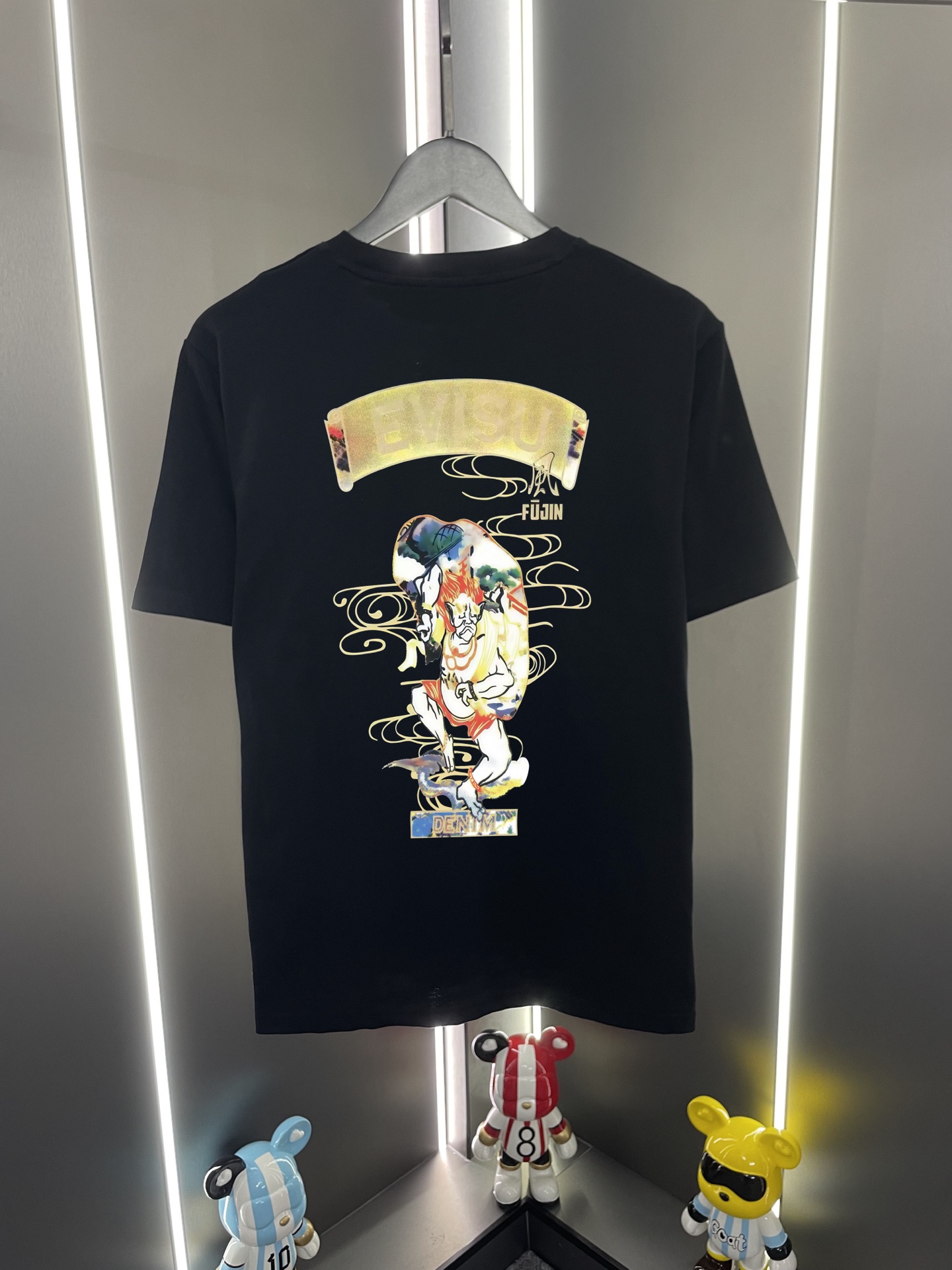 P60 Evisu Fukujin 2026 nuevo estilo letras dios del viento estampado休闲 suelto cuello redondo camiseta de manga corta