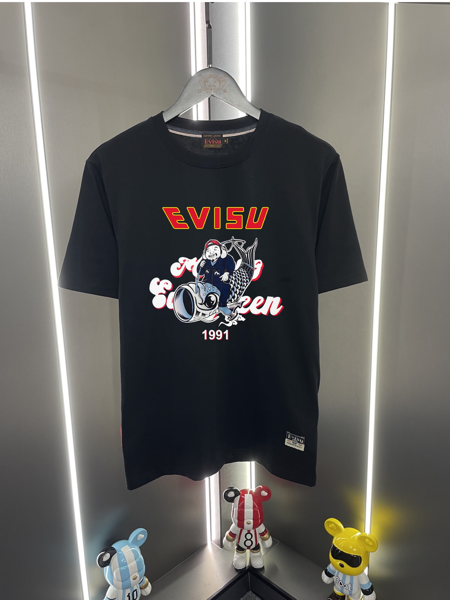 P60 Evisu Fushin 2026 nueva camiseta de manga corta con cuello redondo, holgada y casual, con estampado de le…