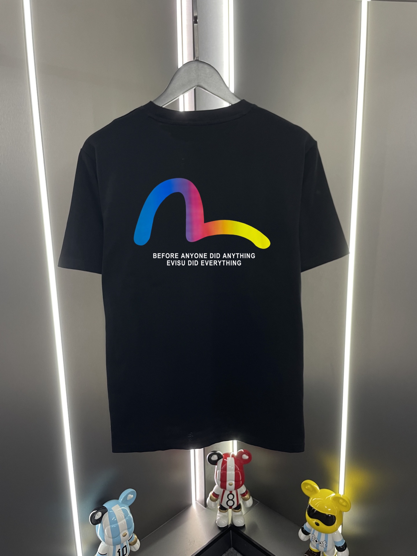 P60 Evisu Fukujin 2026 nueva letra espalda gaviota colorida estampado casual holgado cuello redondo camiseta de manga c…