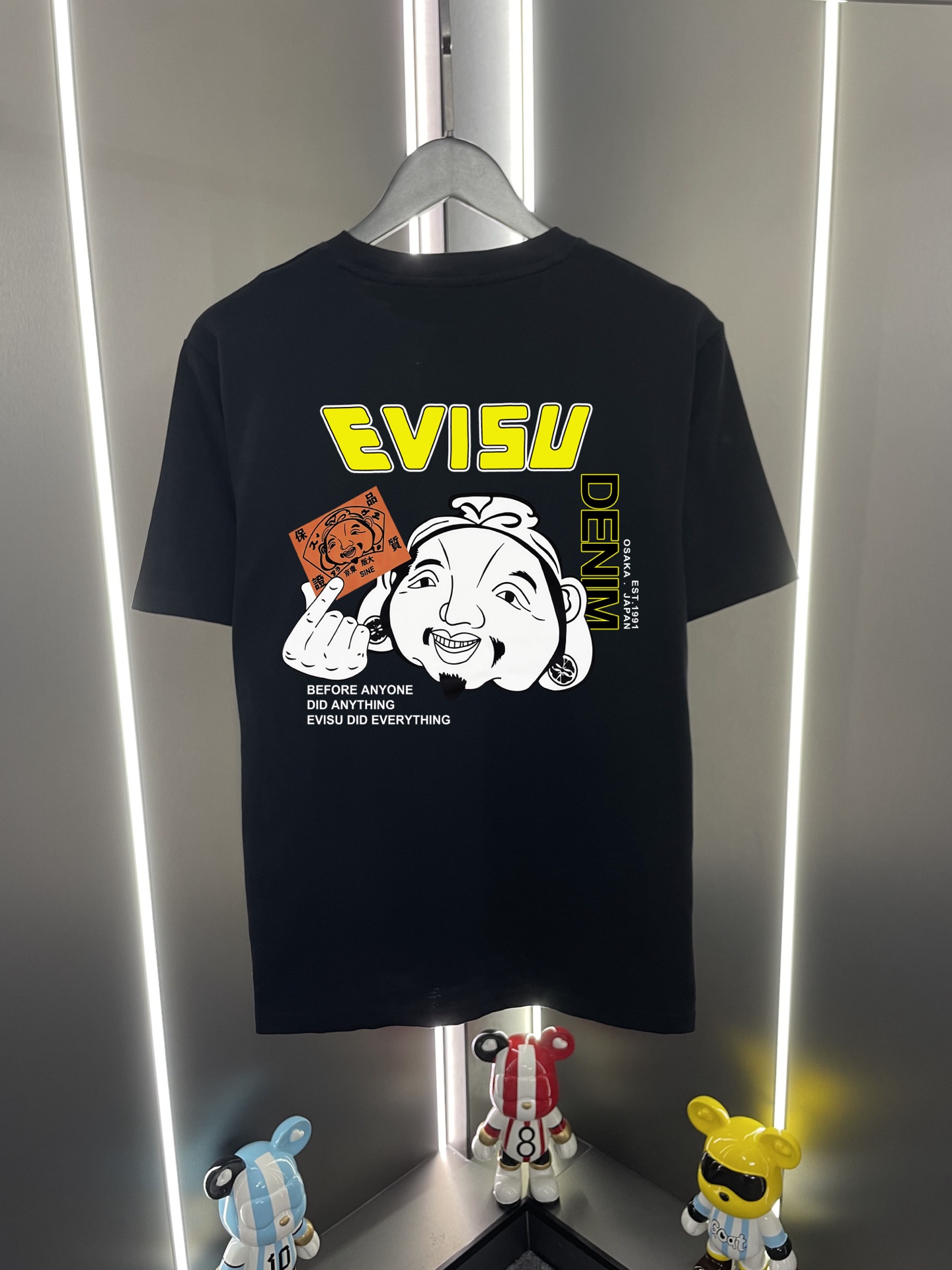 P60 Evisu Fukujin 2026 nueva letra cabeza de Buda sosteniendo cartel estampado casual holgado cuello redondo camiseta d…