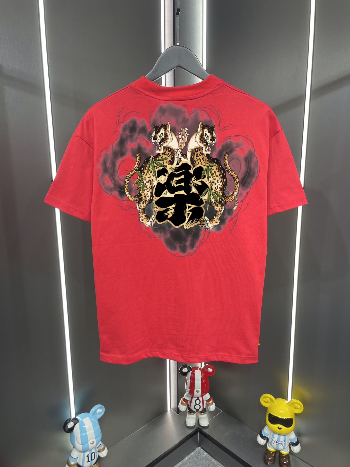 P60 Evisu Fukujin 2026 nueva letra doble leopardo estampado casual holgado cuello redondo camiseta de manga corta