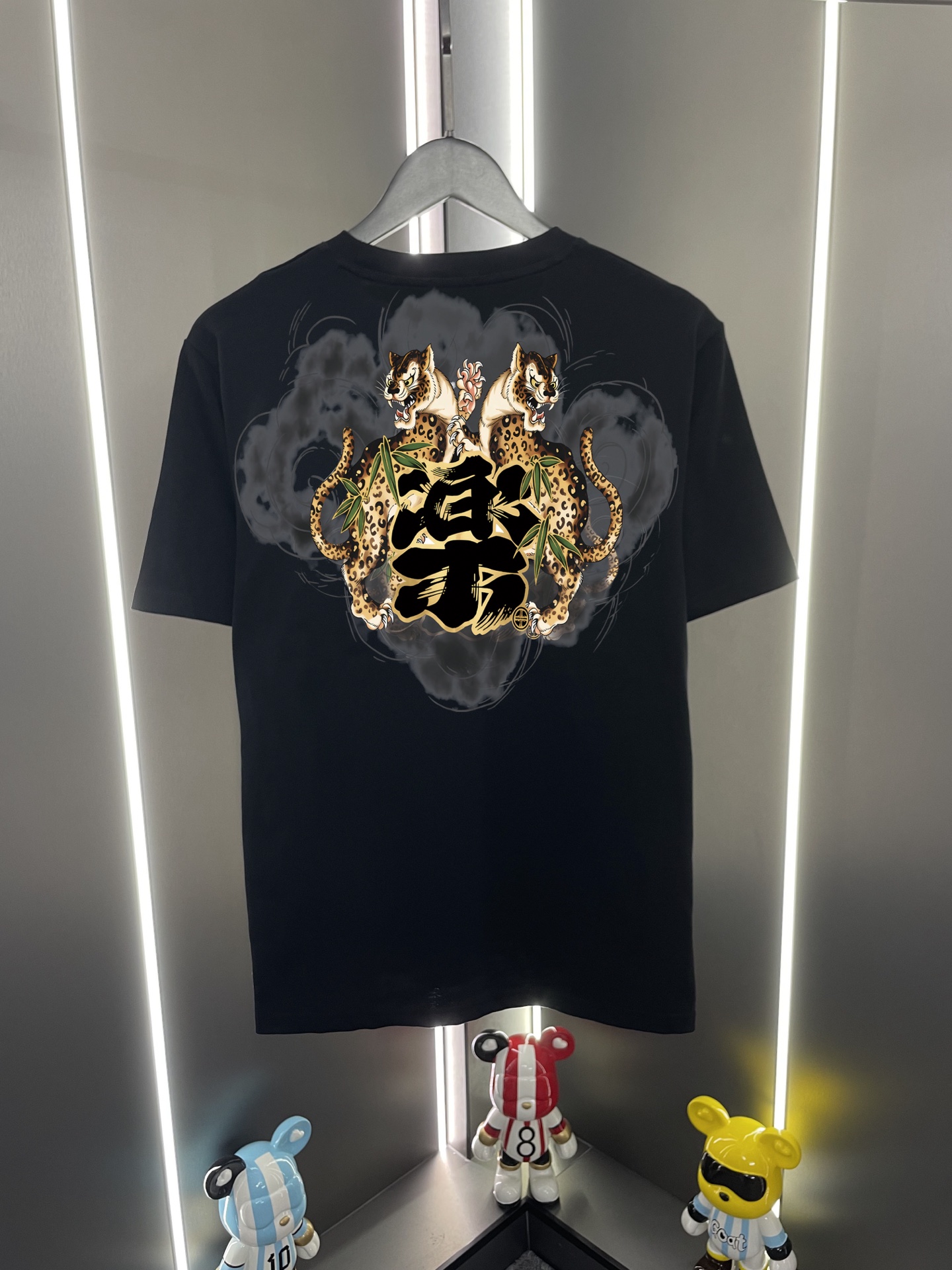 P60 Evisu Fukujin 2026 nueva letra doble leopardo estampado casual holgado cuello redondo camiseta de manga corta