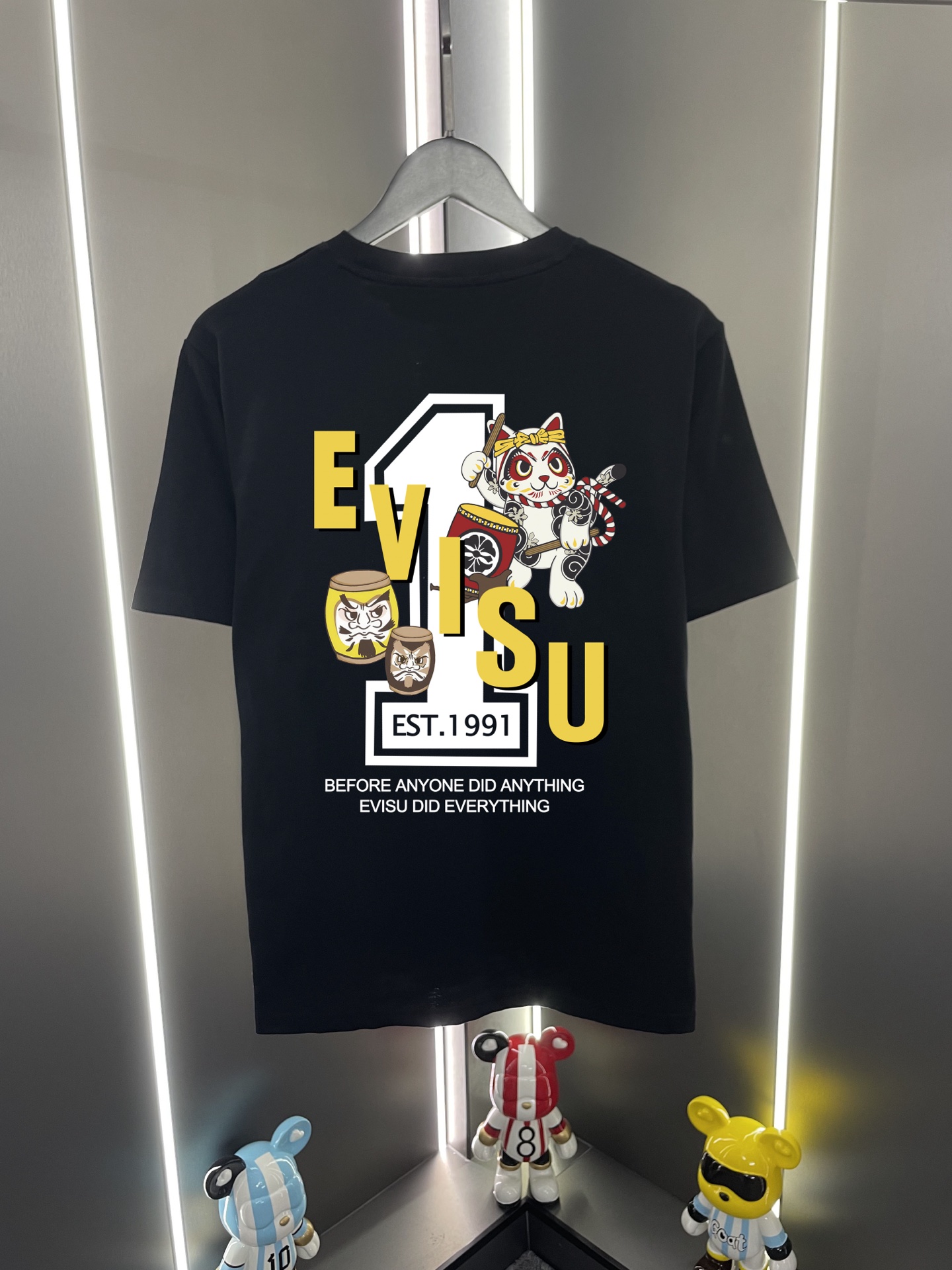 P60 Evisu Fukujin 2026 nueva letra de la suerte gato de la fortuna estampado casual holgado cuello redondo camiseta de …