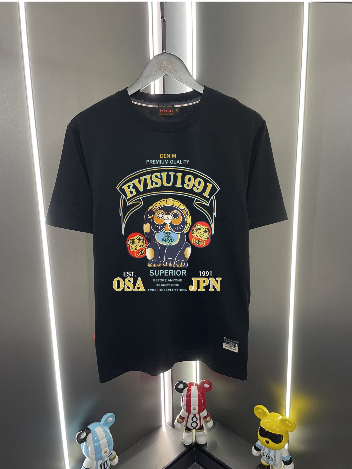 P60 Evisu Fukujin 2026 Nuevo modelo con gato de la suerte y letras en el frente, estampado, cuello redondo, manga corta…