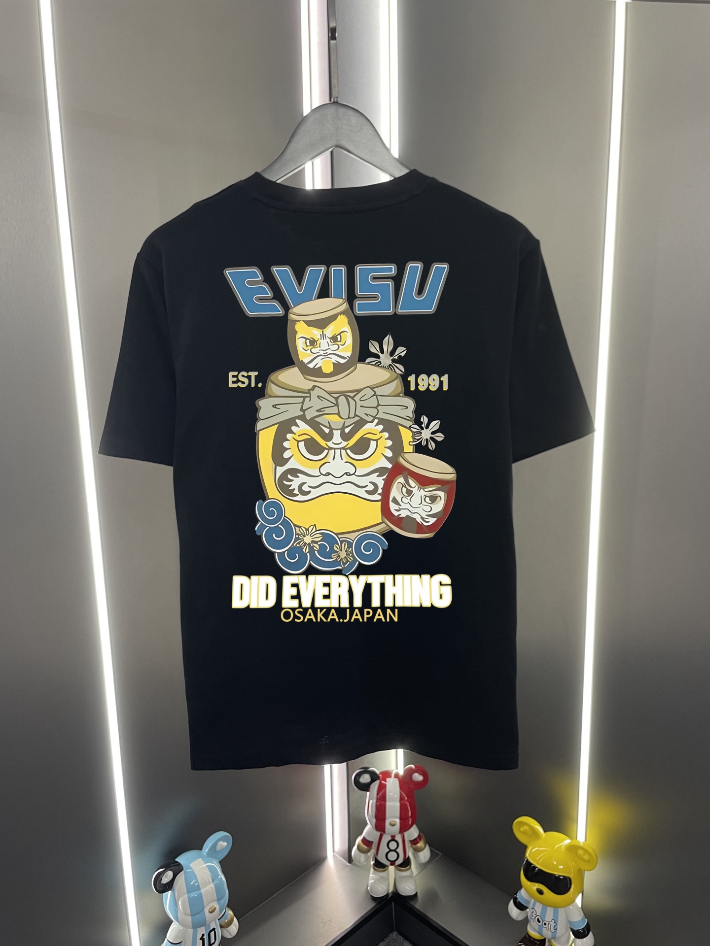 Camiseta de manga corta P60 Evisu Fukujin 2026 nueva letra daruma estampado casual holgado cuello redondo