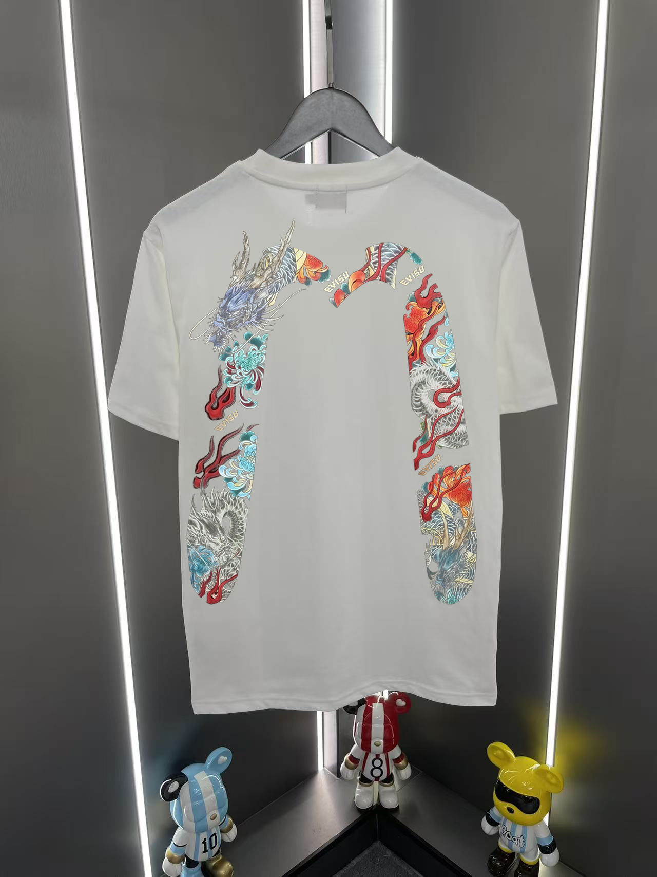Camiseta de manga corta P60 Evisu Fukujin 2026 nueva letra nube y dragón estampado casual holgado cuello redondo