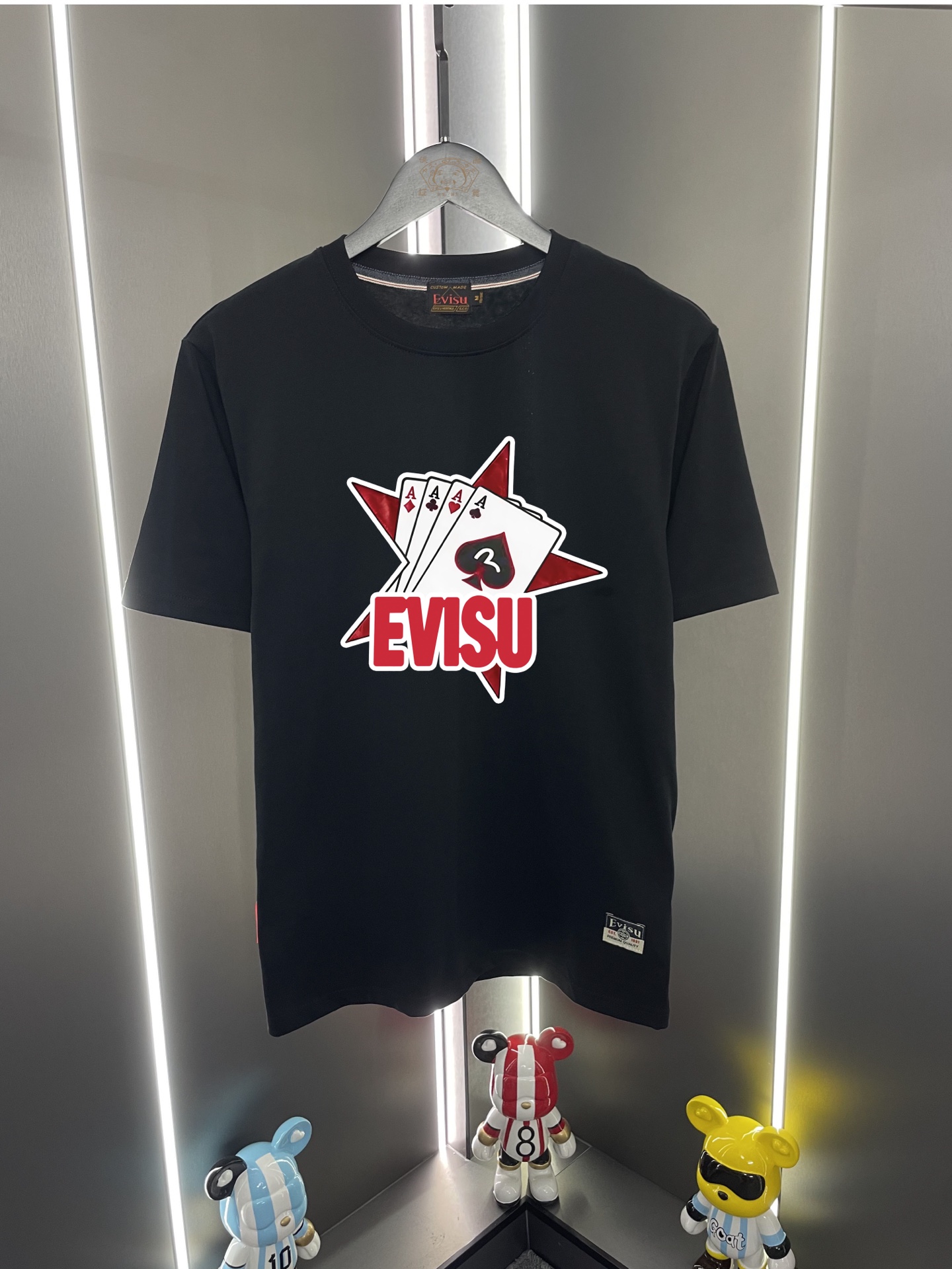 P60 Evisu Fukujin 2026 new letter five-pointed star playing card print casual loose round neck short sleeve T-shirt