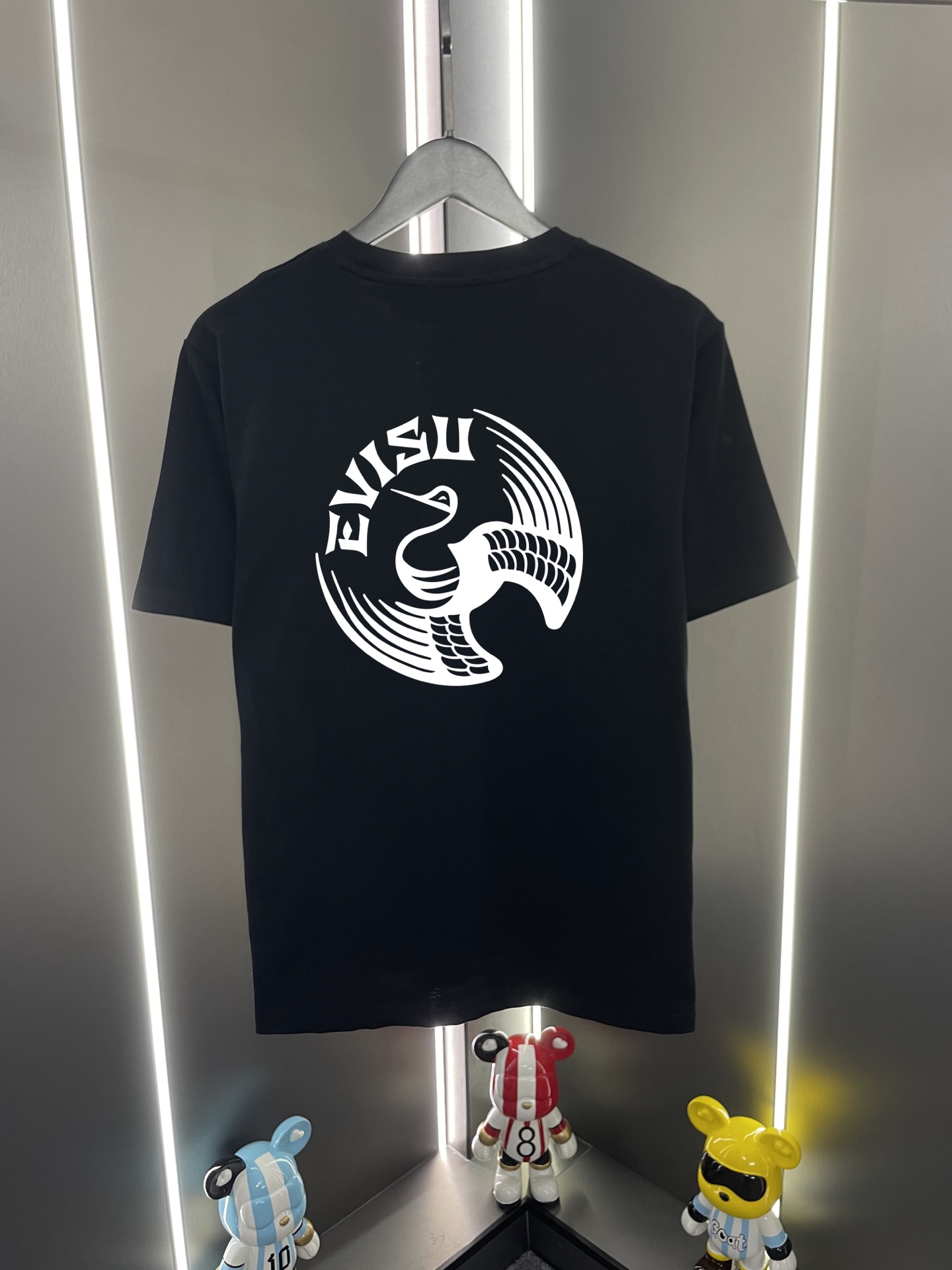 P60 Evisu Fushin 2026 nueva letra grulla estampado casual holgado cuello redondo camiseta de manga corta