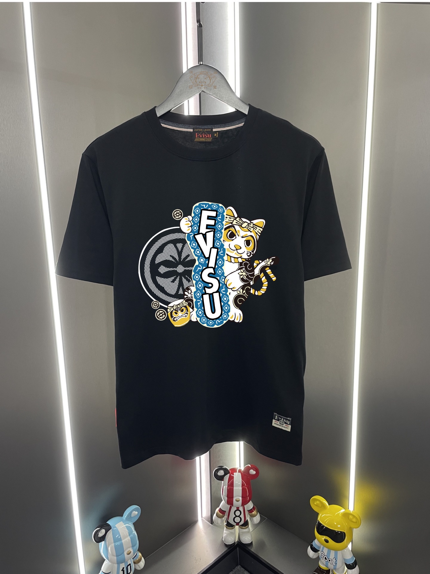 P60 Evisu Fushin 2026 nueva gaviota letra gato de la suerte estampado casual holgado cuello redondo camiseta de manga c…