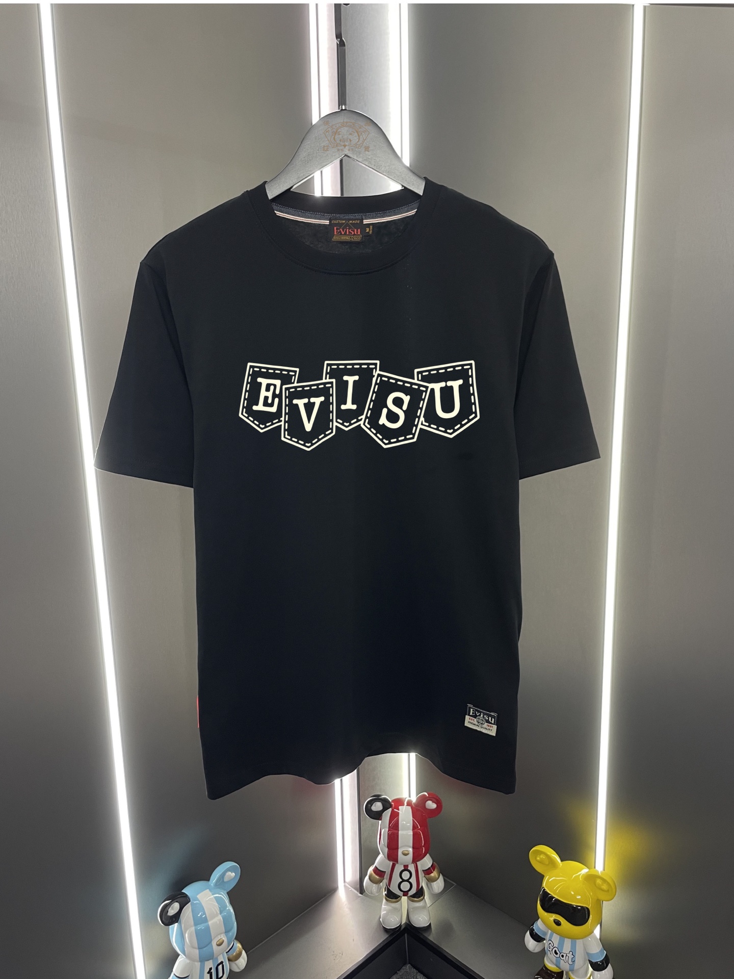 P60 Evisu Fushin 2026 nueva letra bolsillo estampado casual holgado cuello redondo camiseta de manga corta