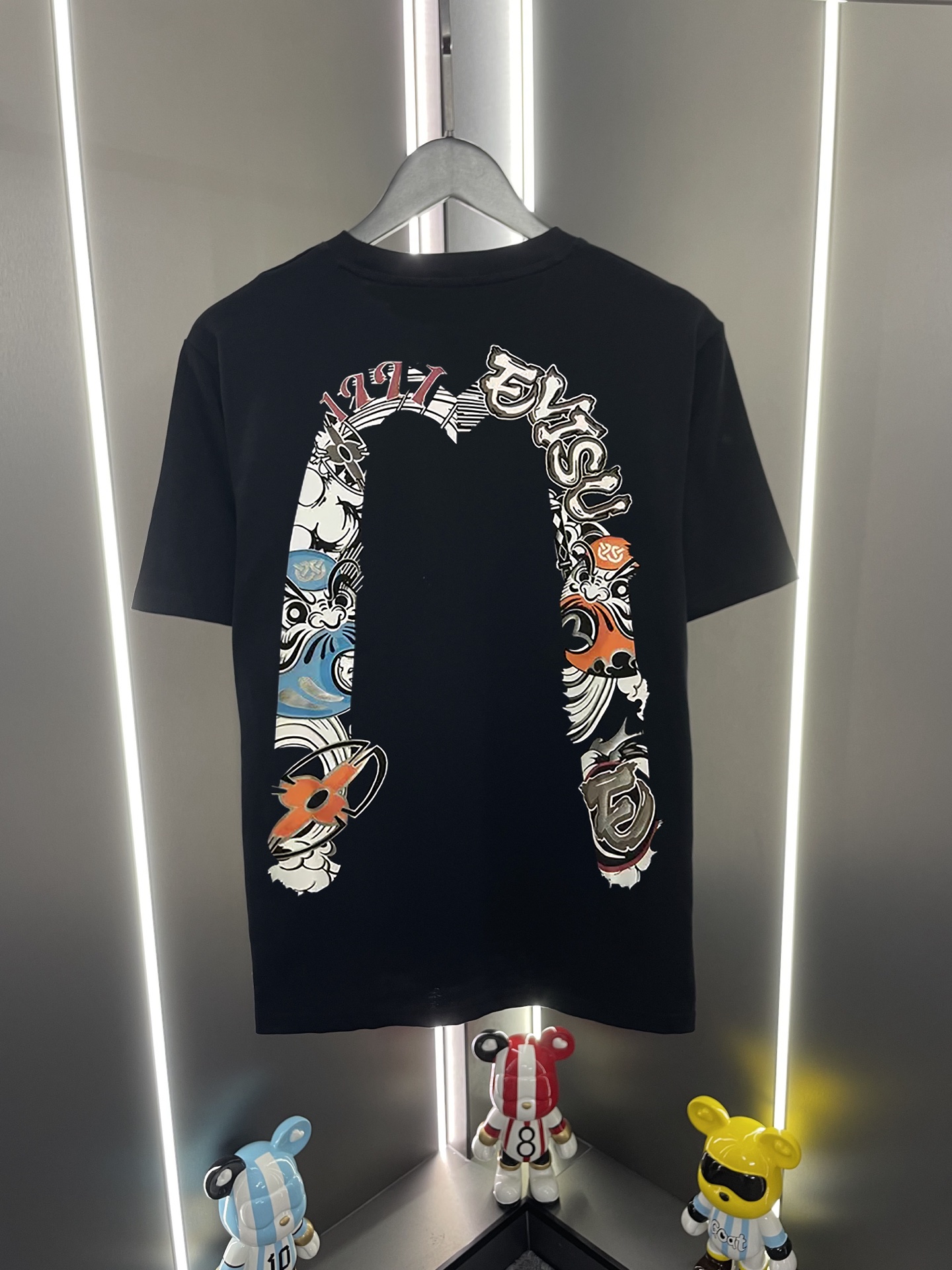 P60 Evisu Fushin 2026 nueva letra grande M91 Dharma estampado casual holgado cuello redondo camiseta de manga corta