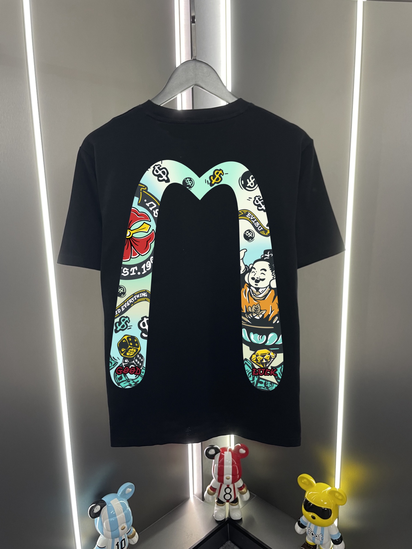 P60 Evisu Fushin 2026 nueva letra gaviota cabeza de Buda estampado casual holgado cuello redondo camiseta de manga corta