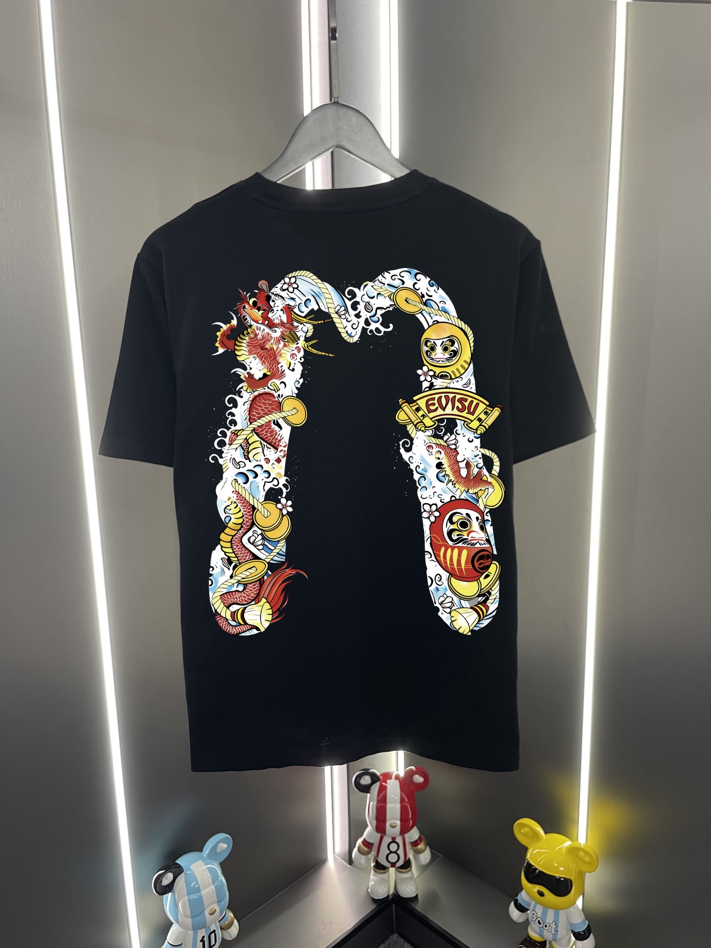 Camiseta de manga corta P60 Evisu Fukujin 2026 nuevo estilo, estampado de gaviota, dragón, letras, olas, Daruma y dragó…