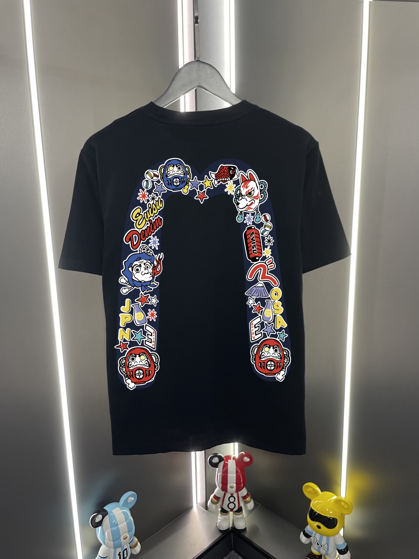 Camiseta de manga corta P60 Evisu Fukujin 2026 nuevo estilo, estampado de letras de gaviota, Daruma y gran M, cuello re…