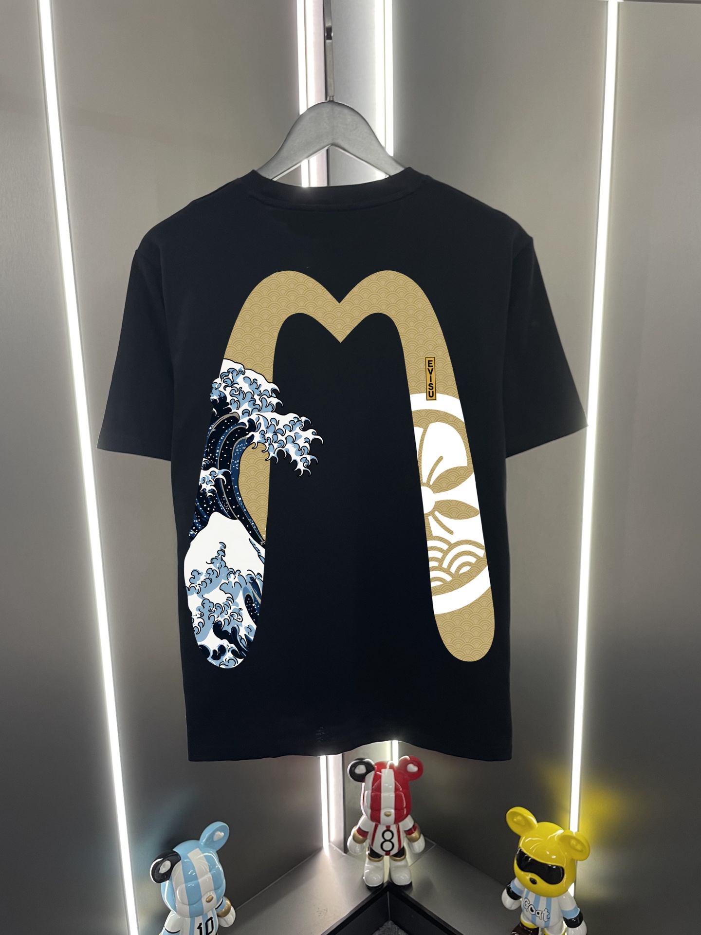 Camiseta de manga corta P60 Evisu Fukujin 2026 nuevo estilo, estampado de flores familiares, olas y gran M, cuello redo…