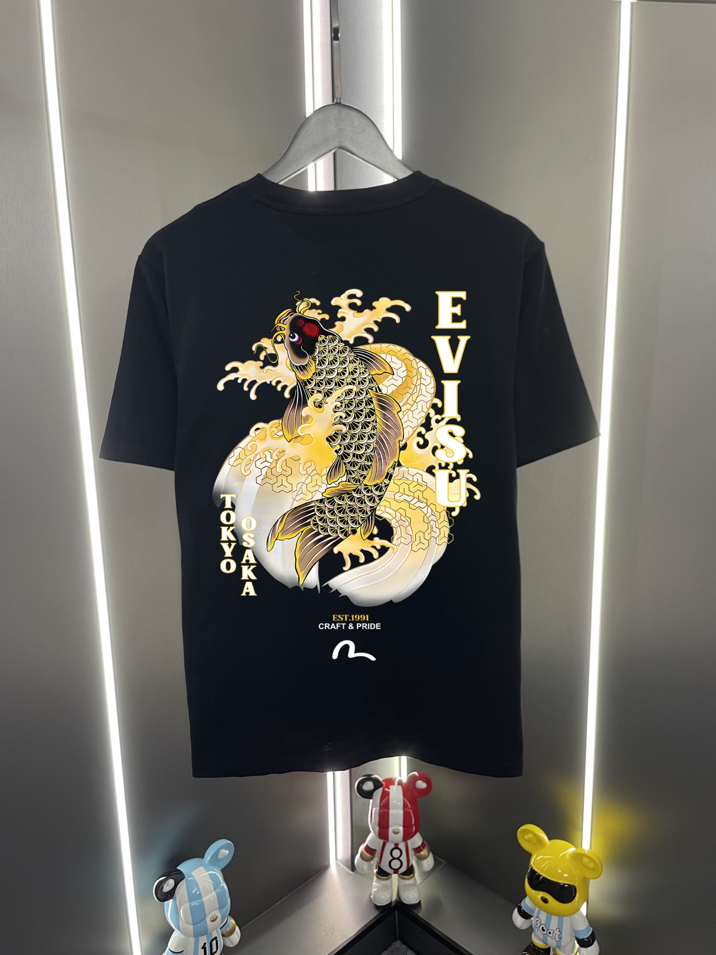 Camiseta de manga corta P60 Evisu Fukujin 2026 nuevo estilo, estampado de letras de gaviota y carpa, cuello redondo, ca…