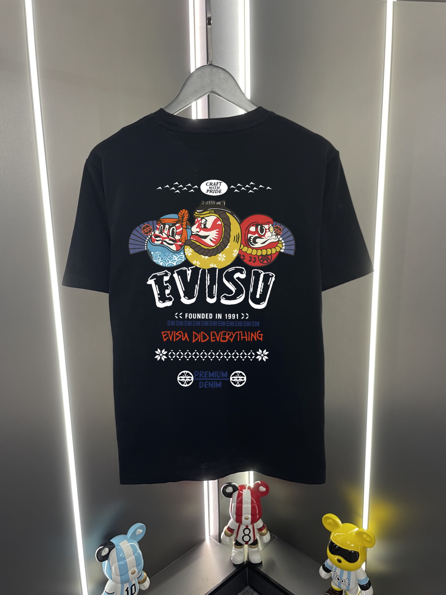 Camiseta de manga corta P60 Evisu Fukujin 2026 nuevo estilo, estampado de letras de gaviota y Daruma, cuello redondo, c…