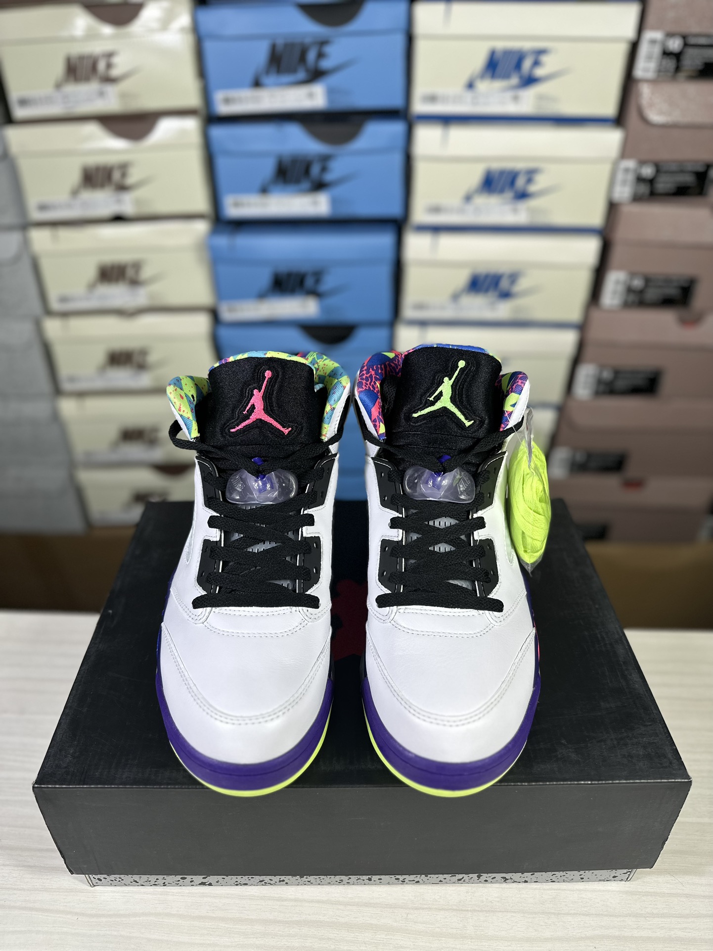 JordanAirJordan5RetroGhostGreen新鲜王子厚底防滑高帮复古篮球鞋GS白紫货号