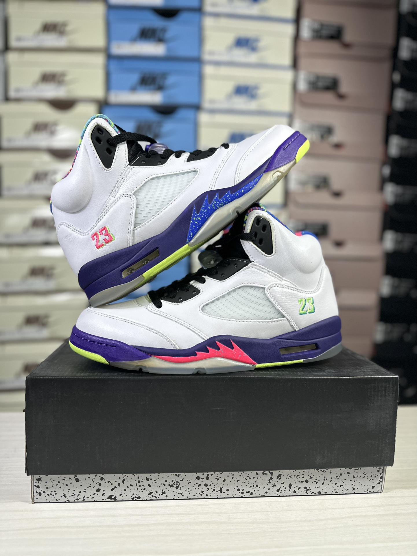 JordanAirJordan5RetroGhostGreen新鲜王子厚底防滑高帮复古篮球鞋GS白紫货号