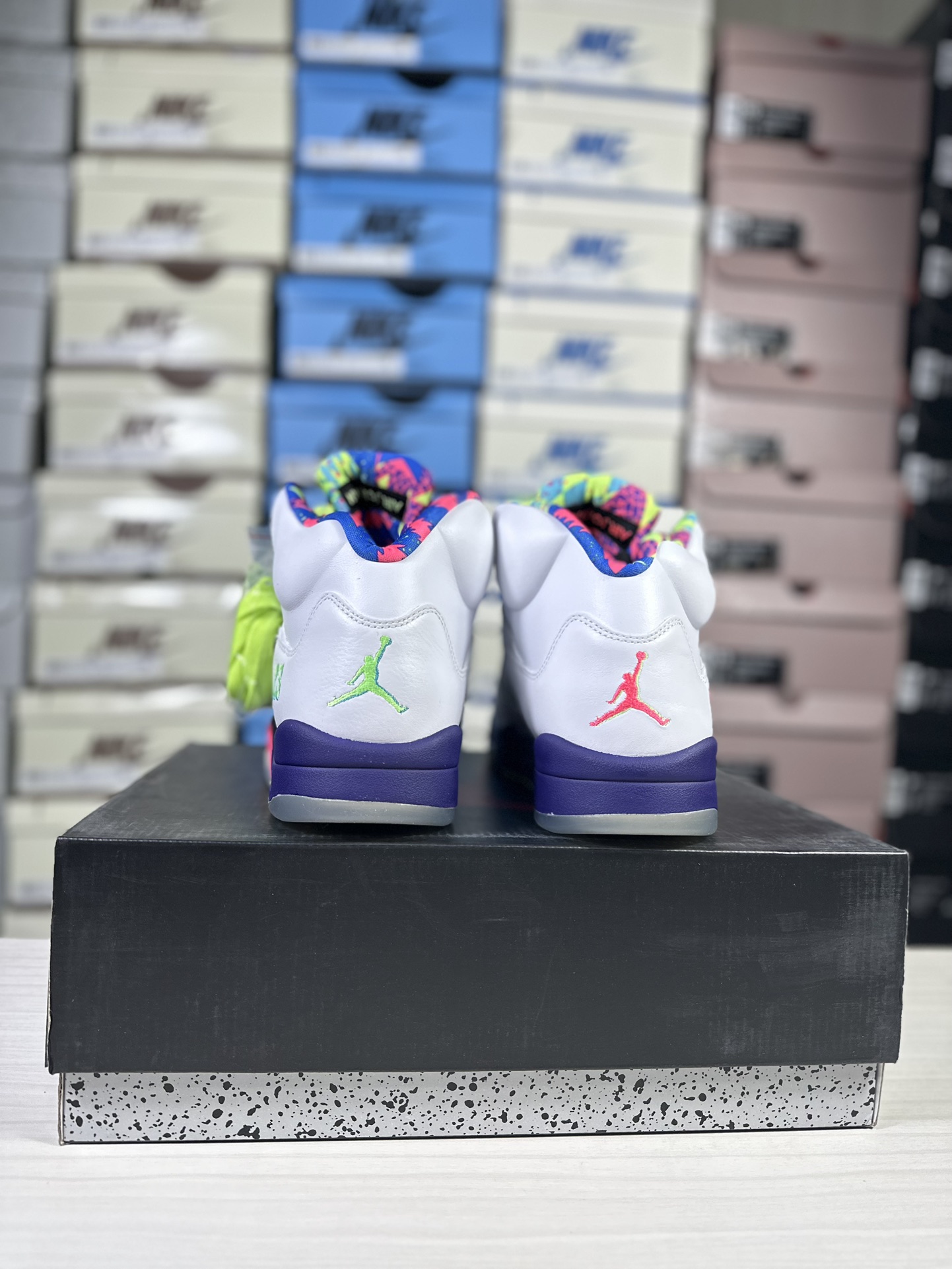 JordanAirJordan5RetroGhostGreen新鲜王子厚底防滑高帮复古篮球鞋GS白紫货号