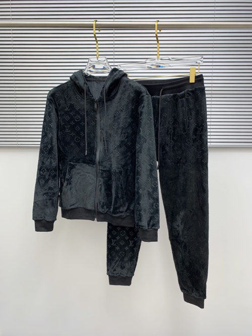 Louis Vuitton Embossed Monogram Velvet Hoodie and Jogger Set - Black 1 Louis Vuitton Embossed Monogram Velvet Hoodie and Jogger Set - Black