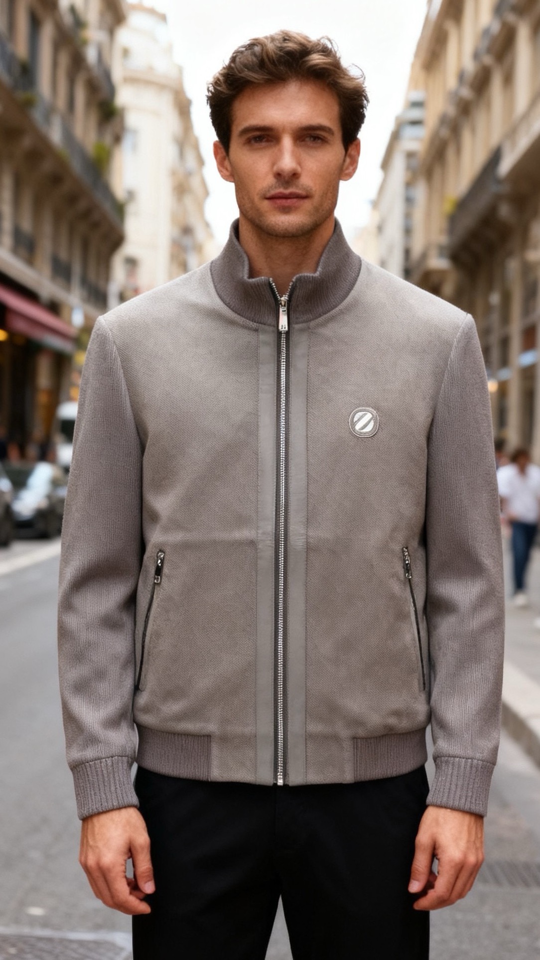 NO:656225,Jenny*/Ze*na.  25 new autumn and winter fashionable men's stand-up collar jacket adopts fabric splicing design, brand element LOGO design on the chest. The body is made of matte fabric with fine twill texture. The sleeves are made of vertical rib knitted material, which is soft, elastic and has a contrasting texture.  Bright; stand-up collar with ribbed edges to fit the neck, hidden zipper pockets on both sides that are both practical and concise, ribbed edges at the hem echoing the overall design, slim and neat silhouette, blending light business and casual styles, suitable for both daily commuting and casual wear!  Sizes 48-56, shipped next day!  ,,zegna,jackets & coats,alexander wang19860909杰尼*/Ze*na. 25秋冬新款时尚男士立领夹克采用面料拼接设计,胸前品牌元素LOGO设计衣身主体是带细腻斜纹肌理的哑光面料,袖子为竖向罗纹针织材质,柔软有弹性且质感对比鲜明；立领配罗纹收边贴合颈部,两侧隐藏式拉链口袋兼顾实用与简洁,衣摆罗纹收口与整体设计呼应,版型修身利落,融合轻商务与休闲风格,日常通勤和休闲穿搭均能适配！尺码48-56,隔天出货！,,zegna,jackets & coats,alexander wang,Men's clothing