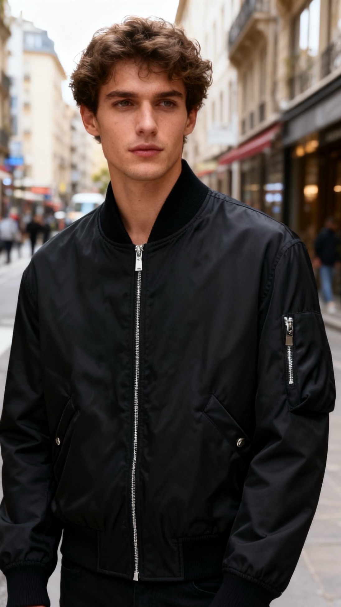 NO:656255,Dior.  The new fashionable men's black bomber jacket for autumn and winter 25 is made of smooth matte satin fabric, with a delicate texture and a low-key luster; the classic ribbed stand-up collar design fits the neck, the front metal zipper opens and closes neatly, and the zipper pull is exquisite and compact; there are gold strips on both sides of the body  It has snap-button diagonal pockets and an iconic zippered workwear pocket on the left arm, adding workwear style and practicality; the cuffs and hem are ribbed, echoing the collar, and the style is loose and moderate, with both a casual feel and a retro workwear style. It is fashionable and versatile for daily wear!  Sizes 48-56, shipped next day!  ,,dior,jackets & coats,alexander wang19860909迪奥. 25秋冬新款时尚男士黑色飞行员夹克采用光滑的哑光缎面面料,质感细腻且带有低调的光泽感；经典的罗纹立领设计贴合颈部,前襟金属拉链开合利落,拉链头精致小巧；衣身两侧设有带金属按扣的斜插口袋,左臂处配备标志性的拉链工装口袋,增添了工装风格与实用性；袖口和衣摆均为罗纹收口,与领口相呼应,版型宽松有度,兼具休闲感与复古工装风,日常穿搭时尚又百搭！尺码48-56,隔天出货！,,dior,jackets & coats,alexander wang,Men's clothing