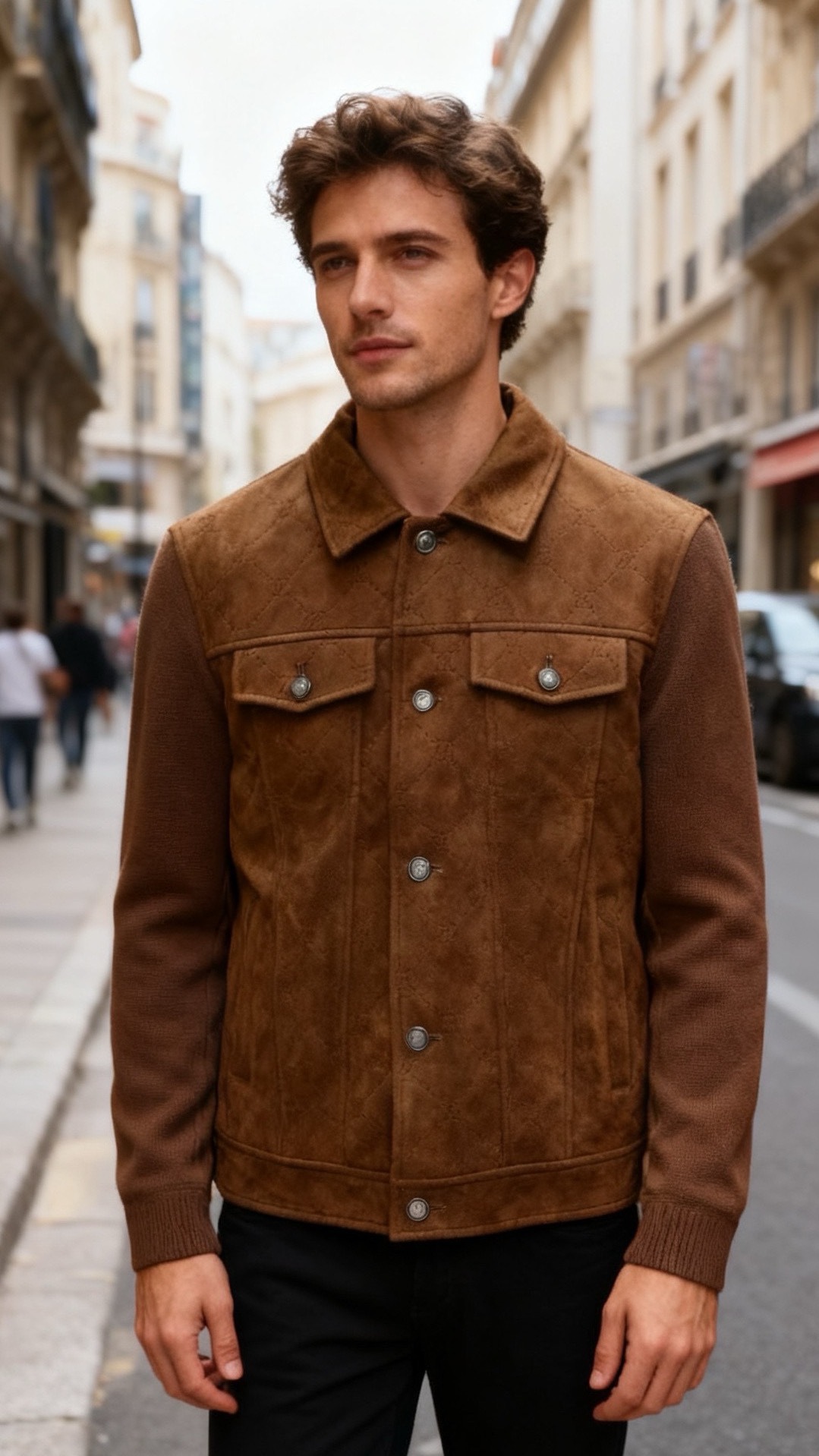 NO:656229,Jenny*/Ze*na.  The main body of the 25 autumn and winter new fashionable men's lapel knitted splicing jacket is made of knitted fabric with waffle texture, which has a clear texture, soft and elastic touch, and a warm matte texture. The collar is spliced with a suede lapel, which forms a material connection with the knitted fabric.  The contrast of texture adds to the design level; the hem is designed with ribbed cuffs, which echoes the overall knitted texture, fits the body shape and is neat. The overall style is simple and elegant, with no unnecessary decoration on the back. The texture is only highlighted through the fabric texture and material splicing, and the style is casual yet refined!  Sizes 48-56, shipped next day!  ,,zegna,jackets & coats,chamois leather,alexander wang19860909杰尼*/Ze*na. 25秋冬新款时尚男士翻领针织拼接外套主体衣身采用华夫格纹理的针织面料,肌理感清晰,触感柔软且富有弹性,呈现出温润的哑光质感.领口处拼接了麂皮材质的翻领,与针织面料形成材质与质感的对比,增添了设计层次；衣摆为罗纹收口设计,与整体针织质感相呼应,贴合身形且利落.整体版型简约大气,背面无多余装饰,仅通过面料纹理与材质拼接凸显质感,风格休闲又不失精致！尺码48-56,隔天出货！,,zegna,jackets & coats,chamois leather,alexander wang,Men's clothing