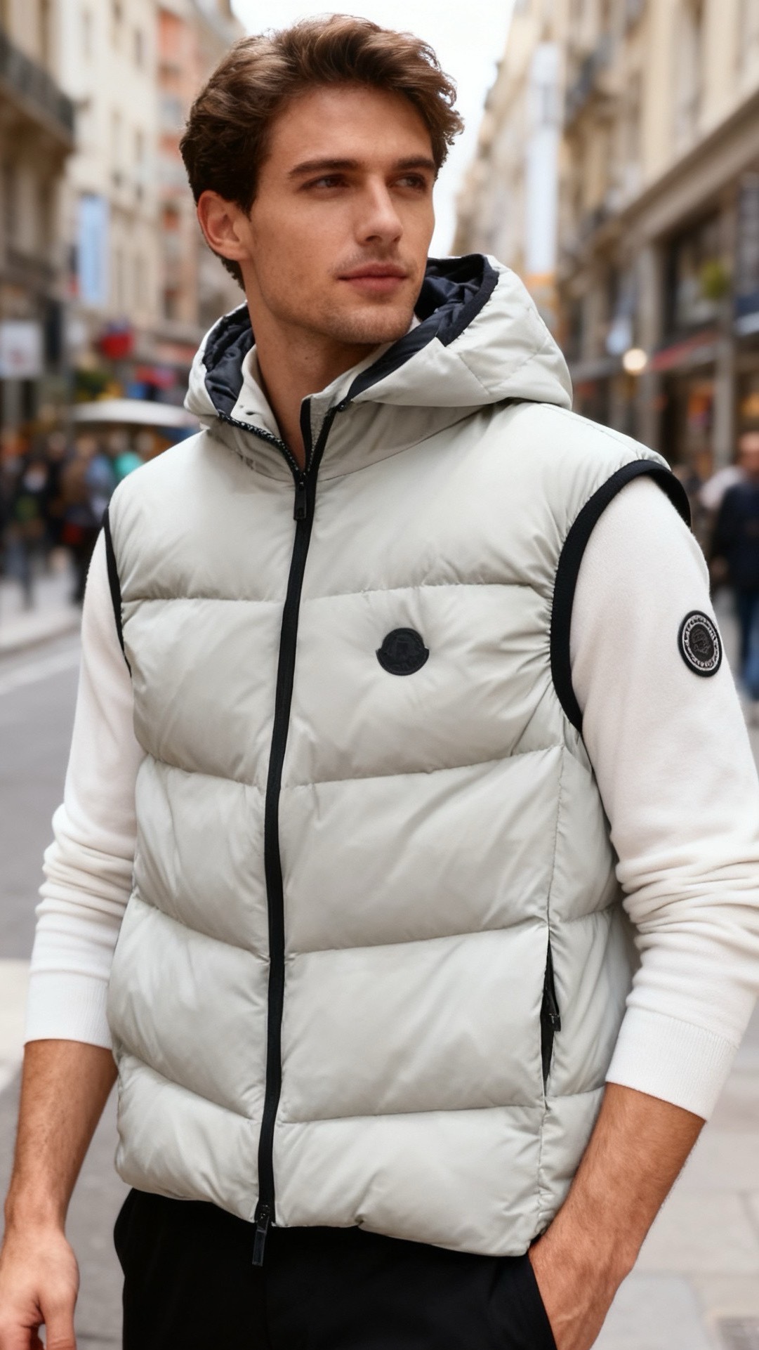 NO:656132,Moncler. 2025 autumn and winter new style!  Fashionable men's hooded down vest designed with classic advanced color elements!  The visual contrast is sharp and layered. It adopts horizontal large plaid quilting technology, with full down filling, excellent loft, and outlines a majestic rhombus texture. The body is hooded and decorated with the brand's classic LOGO on the left chest, which is simple and recognizable. There is an invisible zipper slit on the side of the vest, which can be adjusted for looseness. The sleeveless version is neat and versatile, with both warmth and style. It is a practical item for layering and matching!  Sizes 48-56, shipped next day!  ,,Moncler,down jacket,hats,alexander wang19860909蒙口/Moncler. 2025秋冬新款！时尚男士连帽羽绒马甲经典高级颜色元素设计！视觉上对比鲜明且富有层次感.采用横向大格纹绗缝工艺,羽绒填充饱满,蓬松度优异,勾勒出大气的菱格纹理.衣身是连帽款式,左胸位置饰有品牌经典LOGO标识,简约又具辨识度.马甲侧边设有隐形拉链开叉,可调节穿着宽松度,无袖版型利落百搭,兼具保暖性与造型感,是叠穿搭配的实用单品！尺码48-56,隔天出货！,,Moncler,down jacket,hats,alexander wang,Men's clothing