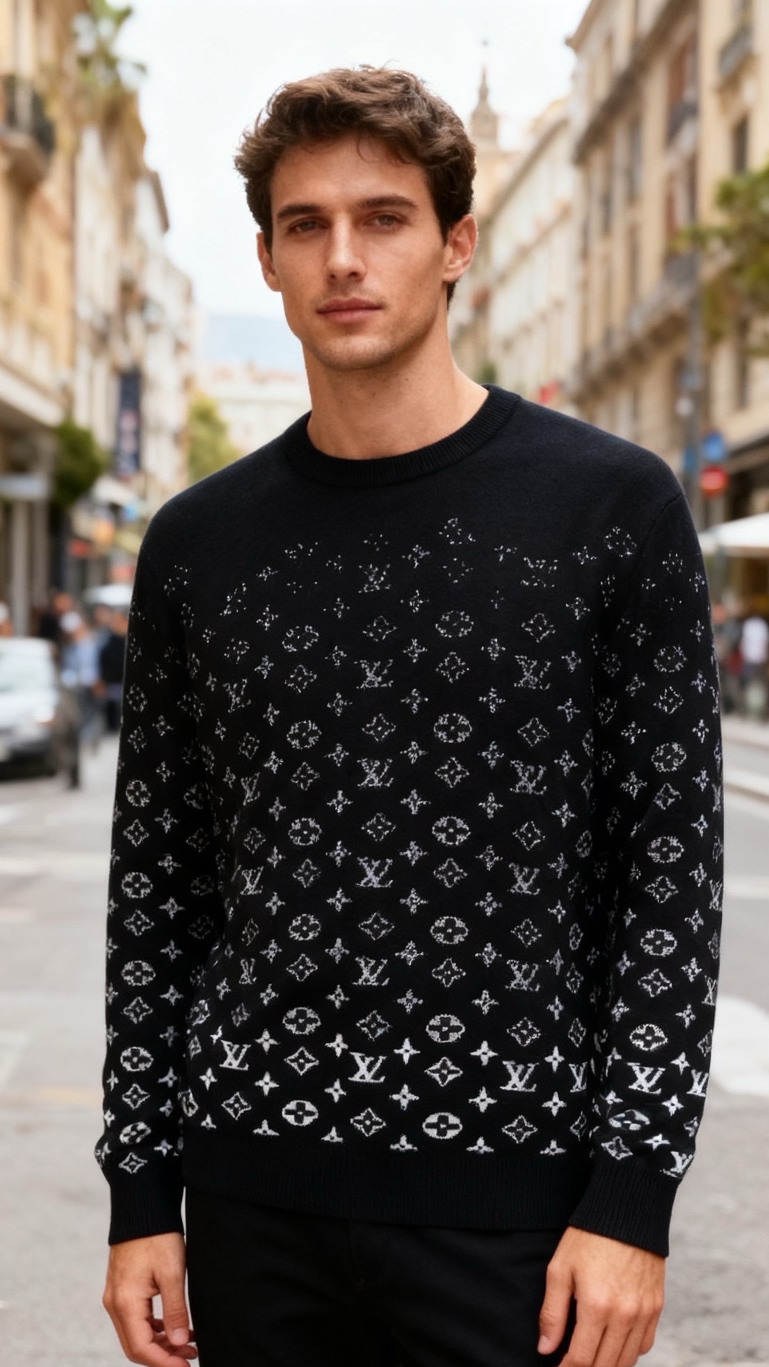 NO:656137,Louis Vuitt*/Louis Vuitt*n. 25 new autumn and winter products!  Fashionable men's and women's round-neck sweaters are made of fine knitted blended fabrics, soft to the touch and crisp in shape. The body is a classic round-neck design, the neckline fits the neck, and the overall body is a regular slim cut that does not pick on the body shape. The body is covered with LV's classic presbyopic pattern jacquard, and the pattern is evenly distributed  Even and clear, the presbyopia element contrasts sharply with the base color, adding a sense of light luxury and recognition; the cuffs and hem are ribbed in the same color, with moderate elasticity, which can effectively prevent wind and fit the body shape. The overall style is simple without losing the brand's iconic design, making it a piece that combines daily wear with light luxury texture!  Sizes 48-56, shipped next day!  ,,louis vuitton,louis vuitton,louis vuitton,alexander wang19860909路易威*/Louis Vuitt*n. 25秋冬新品！时尚男女同款圆领毛衫采用细腻的针织混纺面料制成,触感柔软且版型挺括.衣身是经典的圆领设计,领口贴合颈部,整体为常规修身剪裁,不挑身形.衣身通体布满的LV经典老花图案提花,图案分布均匀且清晰,老花元素底色形成鲜明对比,轻奢感与辨识度拉满；袖口和下摆为同色罗纹收口,弹性适中,能有效防风且贴合身形.整体风格简约又不失品牌标志性设计,是兼具日常穿搭与轻奢质感的单品！尺码48-56,隔天出货！,,louis vuitton,louis vuitton,louis vuitton,alexander wang,Men's clothing