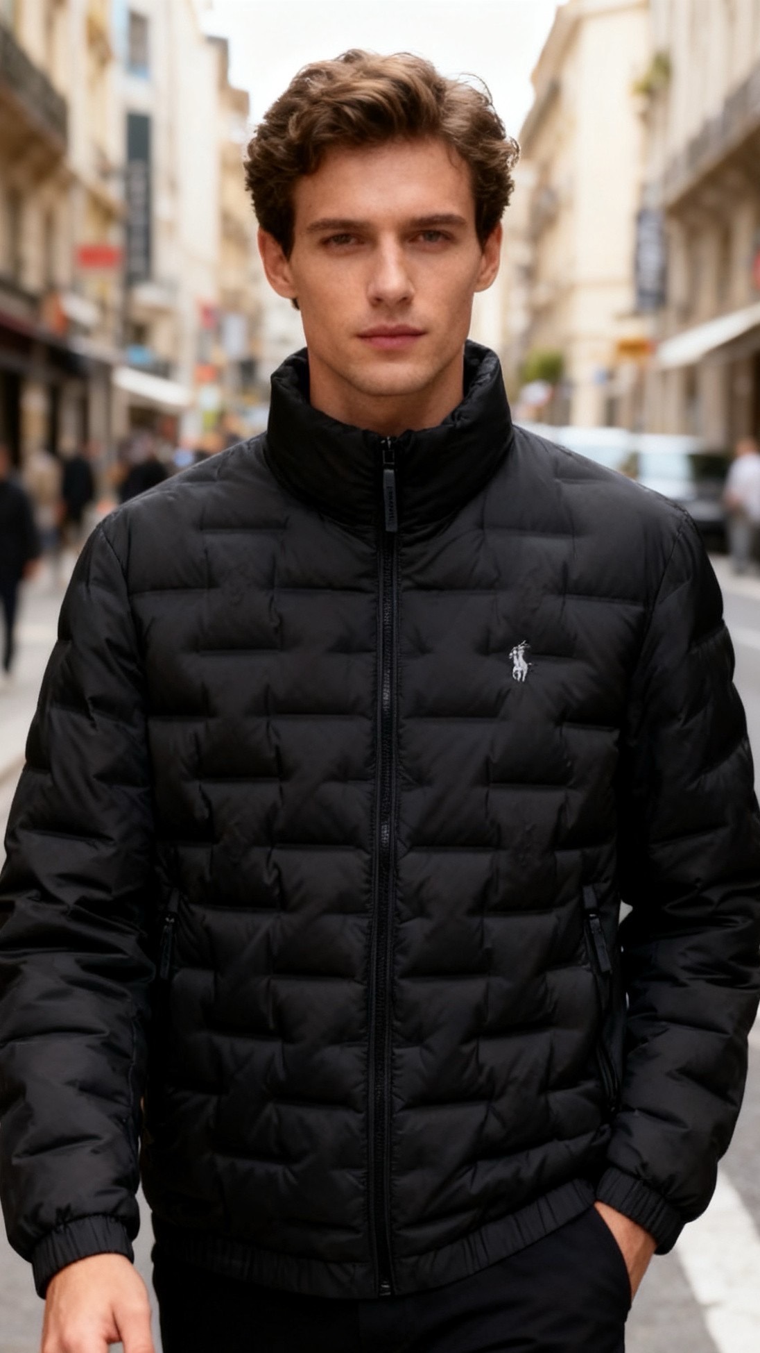 NO:684345,Paul. New products for autumn and winter 25!  Fashionable men's black stand-up collar lightweight down jacket, with a classic stand-up collar and full zipper closure design. The delicate pony embroidery logo on the left chest becomes a low-key visual highlight. The horizontal quilting process on the body allows the down filling to be even, with good warmth retention and not bloated. It is made of windproof and wear-resistant light fabrics, smooth to the touch, and the loose straight fit is suitable for all types of wear.  It has a high body shape and is tolerant. The elastic design of the cuffs and hem enhances the windproof effect. The zipper pockets on both sides are both practical and anti-theft. The black main color is versatile and easy to wear. It can be worn with sweaters, sweatshirts, shirts, etc. It is suitable for daily commuting, outdoor travel, light business and other scenarios. It is a practical item that is both warm and fashionable in autumn and winter!  Sizes 48-56, shipped next day!  ,,hoodie,sweatshirts,sweaters,shirts,down jacket,19860909保罗. 25秋冬新品！时尚男士黑色立领轻薄羽绒服,采用经典立领搭配全拉链开合设计,左胸精致的小马刺绣标成为低调的视觉亮点,衣身横向绗缝工艺让羽绒填充均匀,保暖性佳且不显臃肿；选用防风耐磨的轻薄面料,触感顺滑,宽松的直筒版型对各类身形包容度高,袖口与下摆的松紧设计增强防风效果,两侧拉链口袋兼具实用性与防盗性；黑色主调百搭不挑人,可内搭毛衣、卫衣、衬衫等,适配日常通勤、户外出行、轻商务等多种场景,是秋冬季节兼具保暖与时尚感的实穿单品！尺码48-56,隔天出货！,,hoodie,sweatshirts,sweaters,shirts,down jacket,,Men's clothing