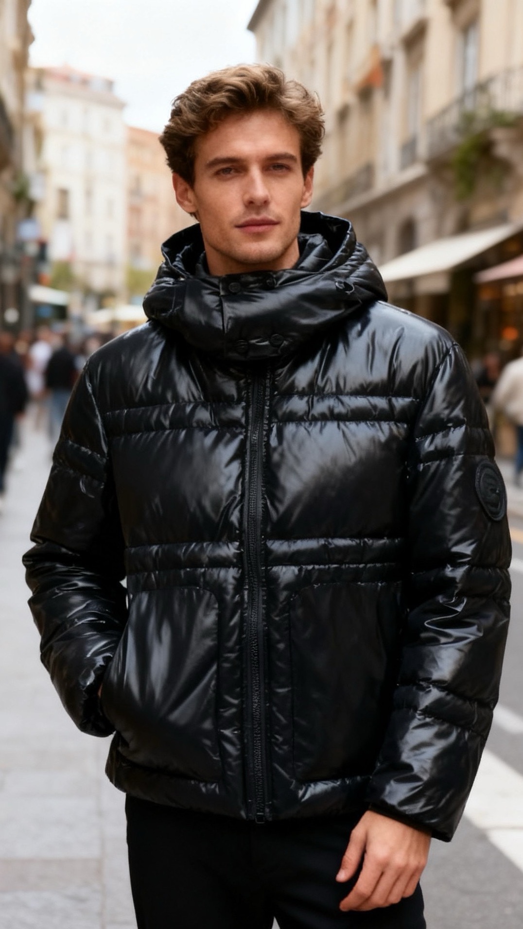 NO:684333,Bally. New products for autumn and winter 2025!  Fashionable men's black glossy down jacket is filled with high-quality white duck down. It has a high down content, is fluffy and warm, and is light and weightless. The horizontal quilting process of the body firmly locks down to avoid clumping and running down, and the thermal insulation effect is more uniform. It is made of glossy windproof fabric, with a high-grade texture, wear resistance and wind resistance. The hooded design is equipped with an adjustable drawstring.  , enhance windproof practicality, the full zipper opening and closing is simple and neat, and the cuffs are fitted to further lock in temperature; the glossy black style is very trendy, and the loose fit is not flattering. It can be worn with sweatshirts, sweaters, etc., and is suitable for daily casual, street fashion and other wearing scenarios. It is a dazzling item that combines warmth and fashionable personality in autumn and winter!  Sizes 48-56, shipped next day!  ,,bally,hoodie,sweatshirts,sweaters,down jacket,hats,19860909巴利. 2025秋冬新品！时尚男士黑色亮面羽绒服填充高品质白鸭绒,绒子含量高,蓬松保暖且轻盈无负重感,衣身横向绗缝工艺牢牢锁绒,避免结块跑绒,保暖效果更均匀；采用亮面防风面料打造,质感高级且耐磨抗风,连帽设计搭配可调节抽绳,增强防风实用性,全拉链开合简约利落,袖口贴合设计进一步锁温；黑色亮面风格极具潮流感,宽松版型不挑身型,可搭配卫衣、毛衣等内搭,适配日常休闲、街头潮流等穿搭场景,是秋冬兼具保暖与时尚个性的亮眼单品！尺码48-56,隔天出货！,,bally,hoodie,sweatshirts,sweaters,down jacket,hats,,Men's clothing
