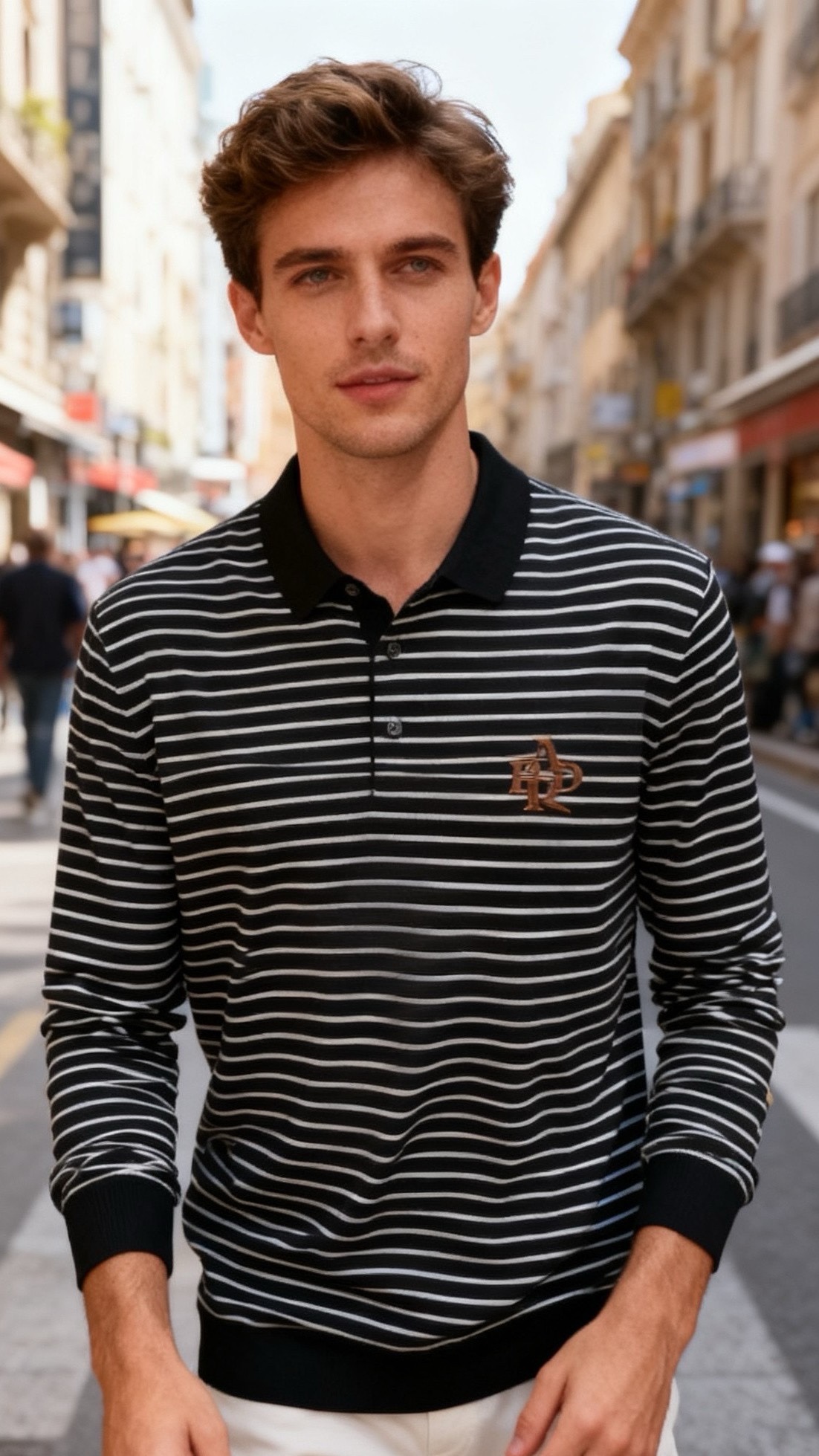 🔥普拉达.25秋冬新品！时尚男士条纹纯毛长袖Polo衫，采用细腻纯羊毛面料制作，触感柔软且保暖性出众；经