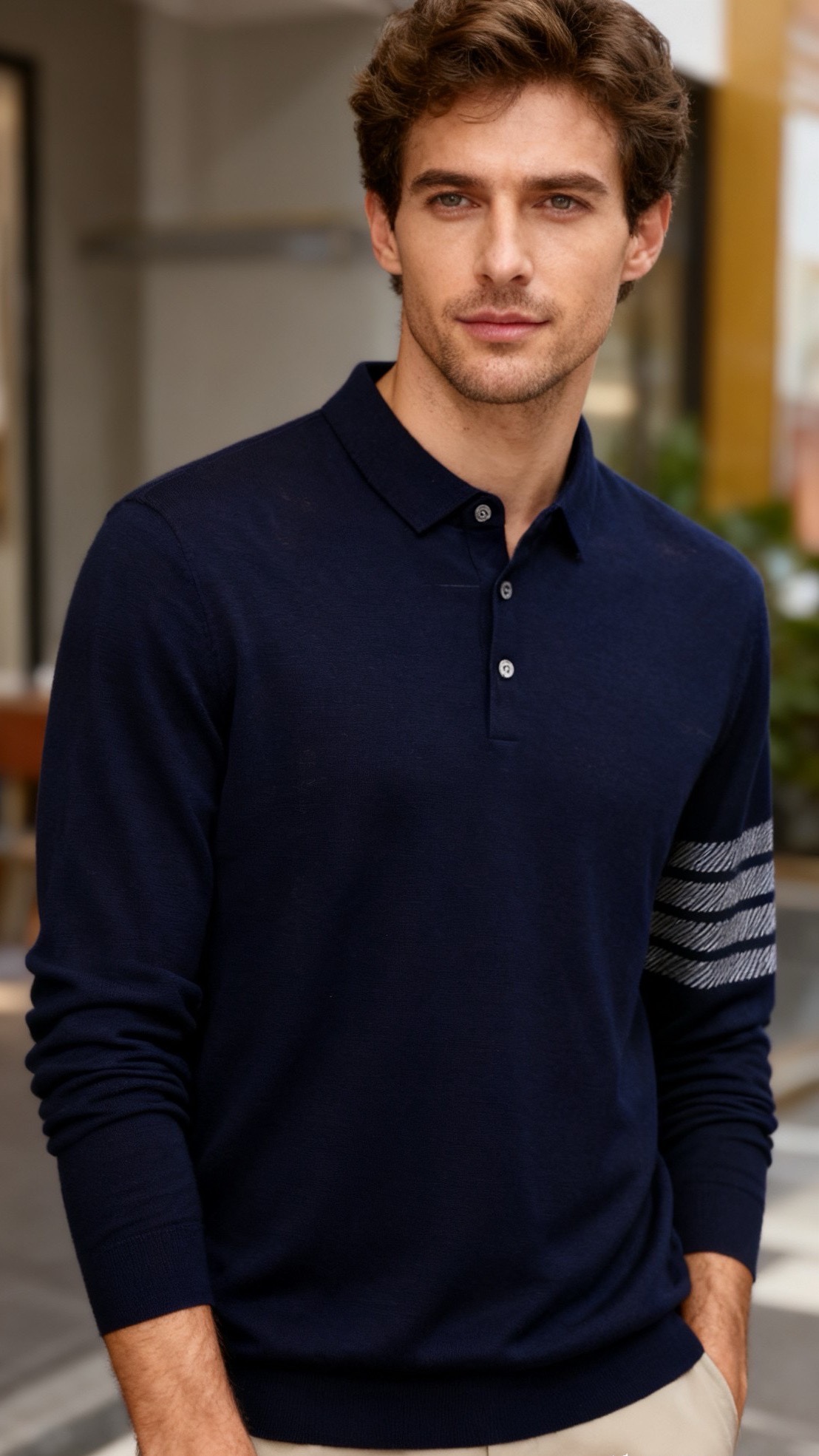 🔥汤姆布朗/TB.25秋冬新品！时尚男士纯羊毛长袖Polo衫，采用针织面料打造，领口为经典Polo翻领设