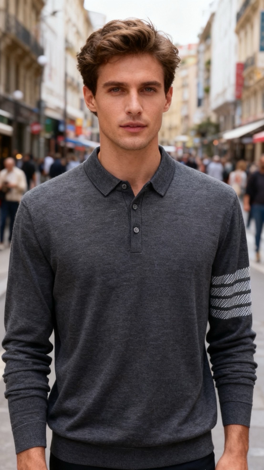 🔥汤姆布朗/TB.25秋冬新品！时尚男士纯羊毛长袖Polo衫，采用针织面料打造，领口为经典Polo翻领设