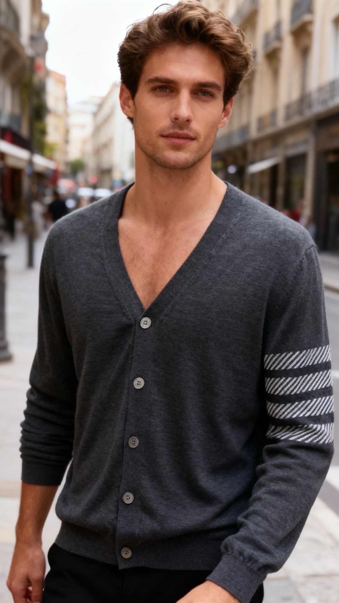 🔥汤姆布朗/TB.25秋冬新品🆕时尚男士纯羊毛针织开衫，采用V领设计与单排纽扣开衫，奢华经典品牌元素LO