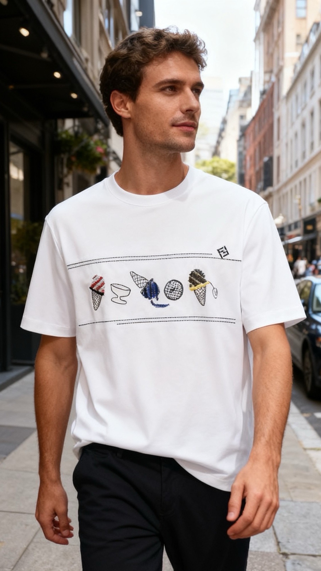 🔥芬迪/FENDI.2026早春新品！时尚男士百搭短袖👍采用基础圆领设计，版型为宽松的常规款，胸前品牌定