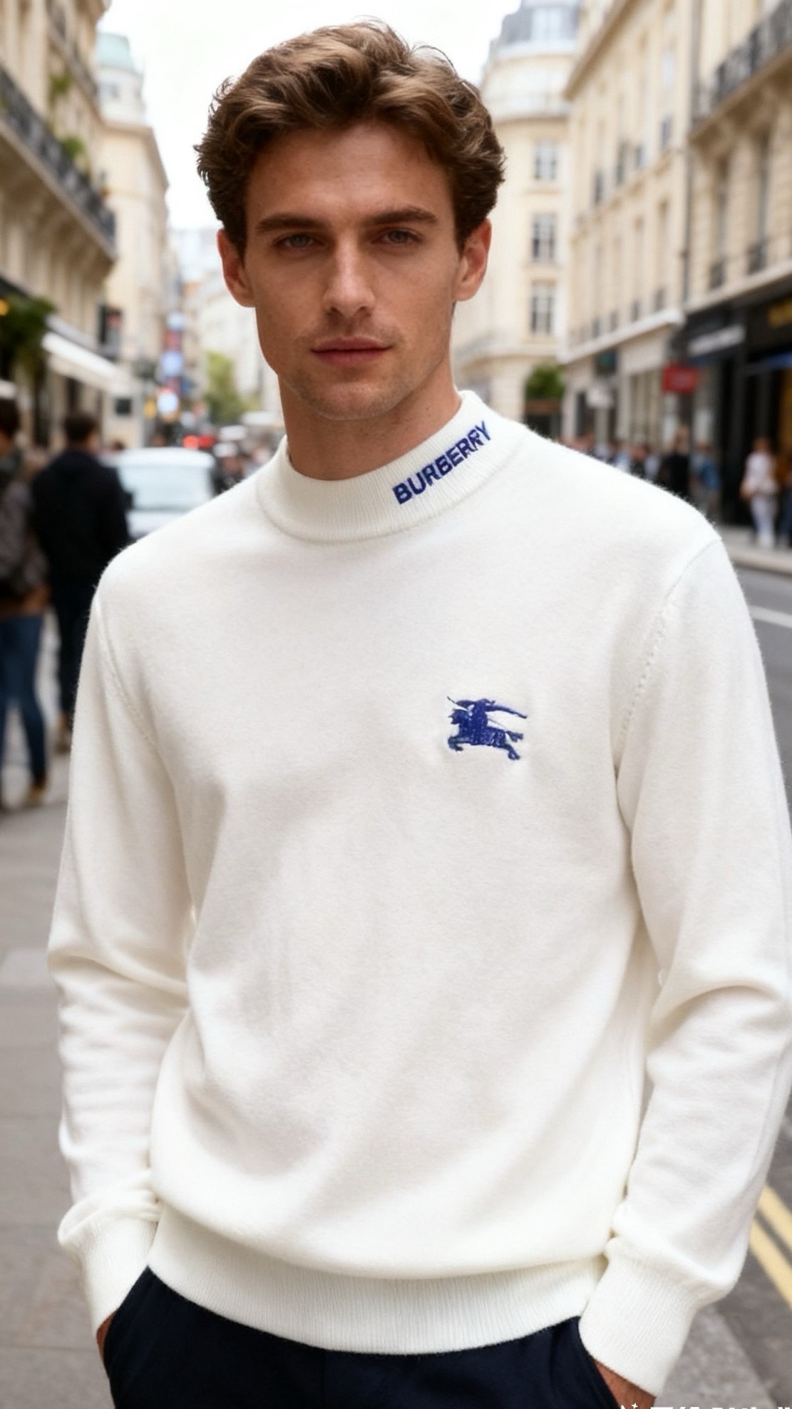 🔥博柏利/Burberry.25秋冬新品！时尚男士百搭毛衫👍采用半高领设计，领口内侧绣有品牌蓝色字样，左