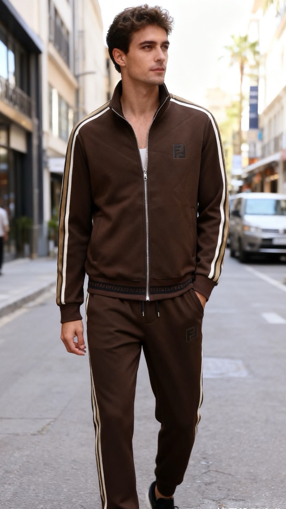 🔥芬迪/Fendi.2025秋冬新品！时尚男士休闲运动套装，包含立领拉链外套与束脚运动裤：外套为立领全拉