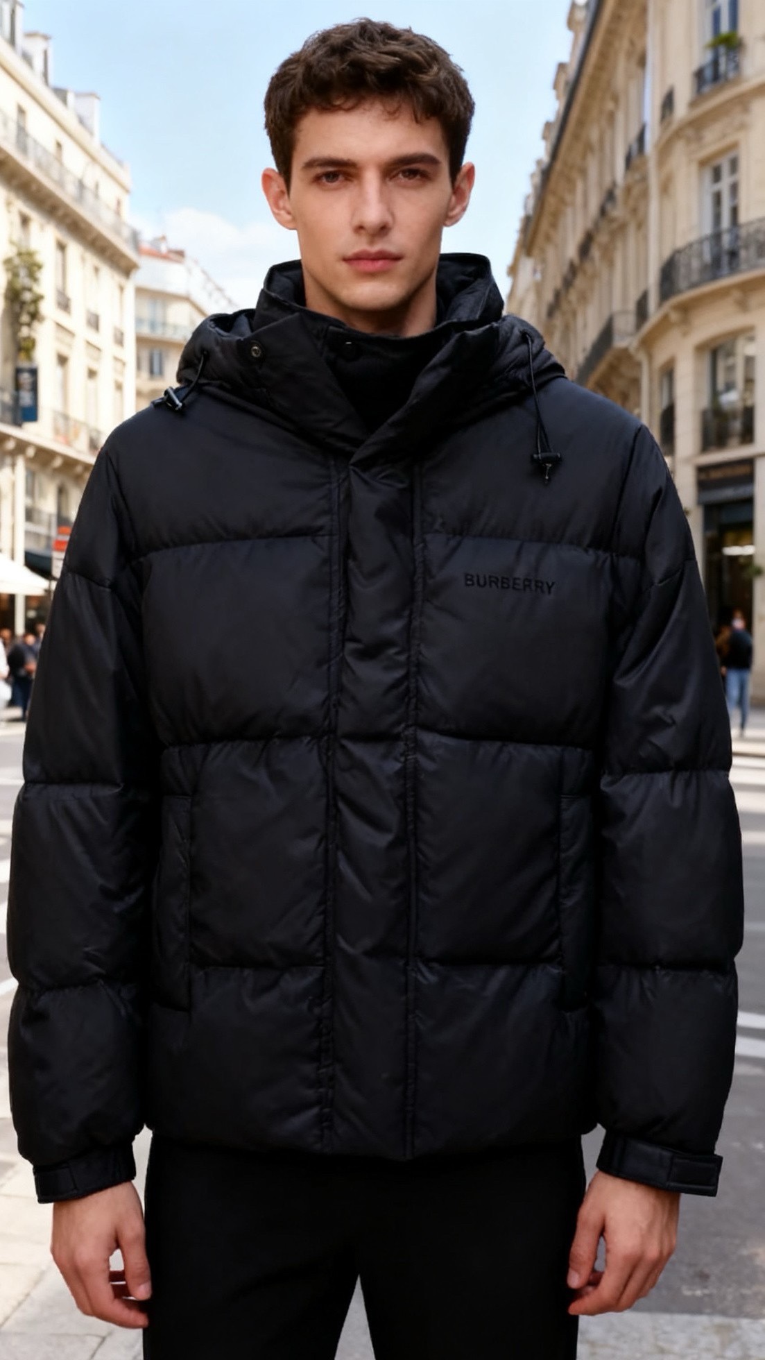 🔥博柏利/Burb*rry.25秋冬新款！时尚男士保暖羽绒服，采用连帽设计，帽子配有抽绳可调节松紧，衣身