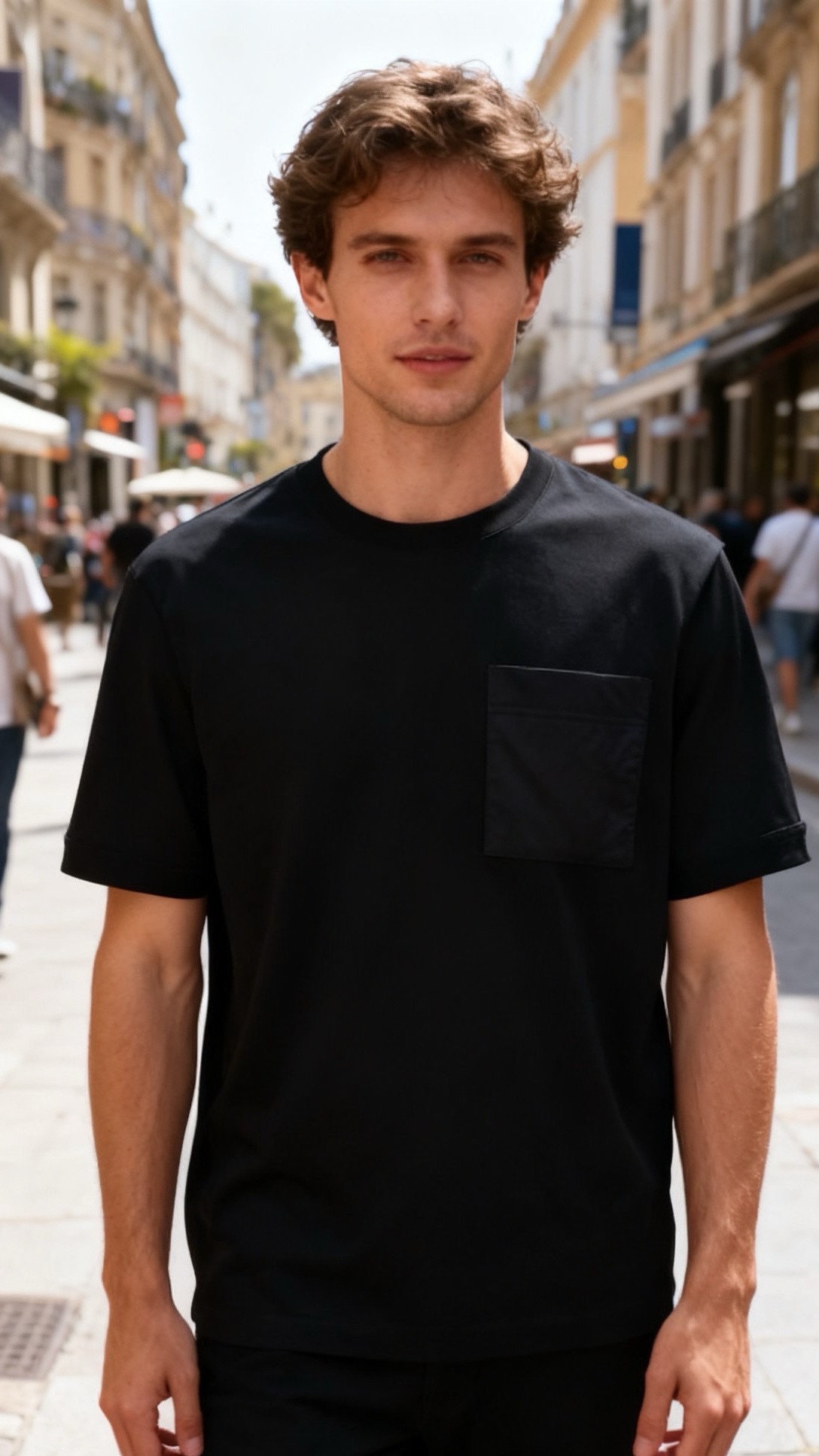 🔥蒙口/Monc*er.2026早春新品！时尚男士短袖T恤为基础圆领版型，衣身采用纯色设计，胸前位置拼接