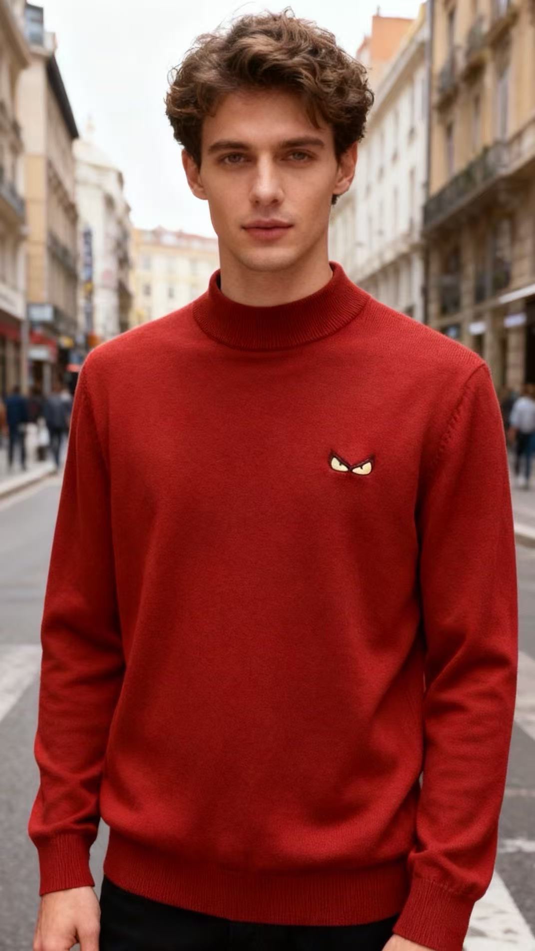 🔥芬迪/Fe*di.25秋冬新品！时尚男士毛衫为半高领版型，采用细密的羊毛混纺面料制成，触感柔软且有不错