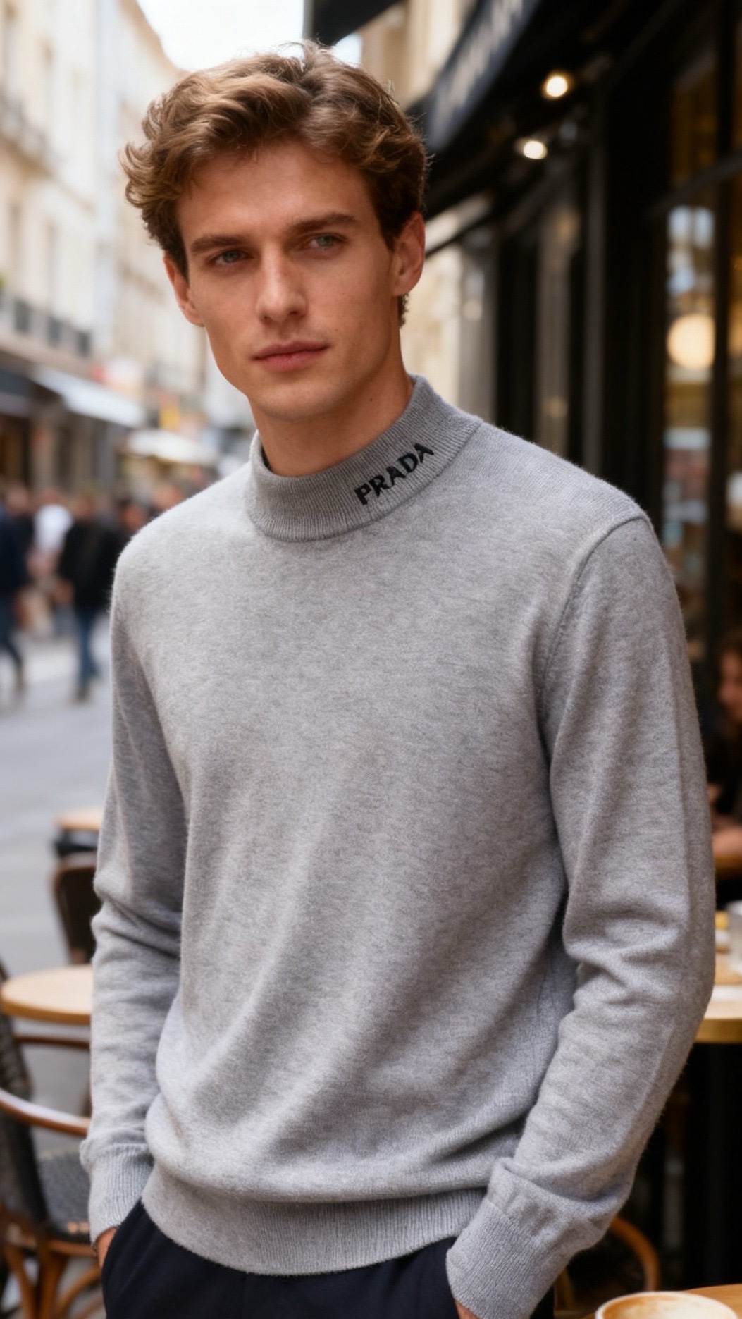🔥普拉达/Pr*da.25秋冬新品！时尚男士毛衫为半高领版型，采用细腻的羊毛混纺面料打造，触感柔软且具备