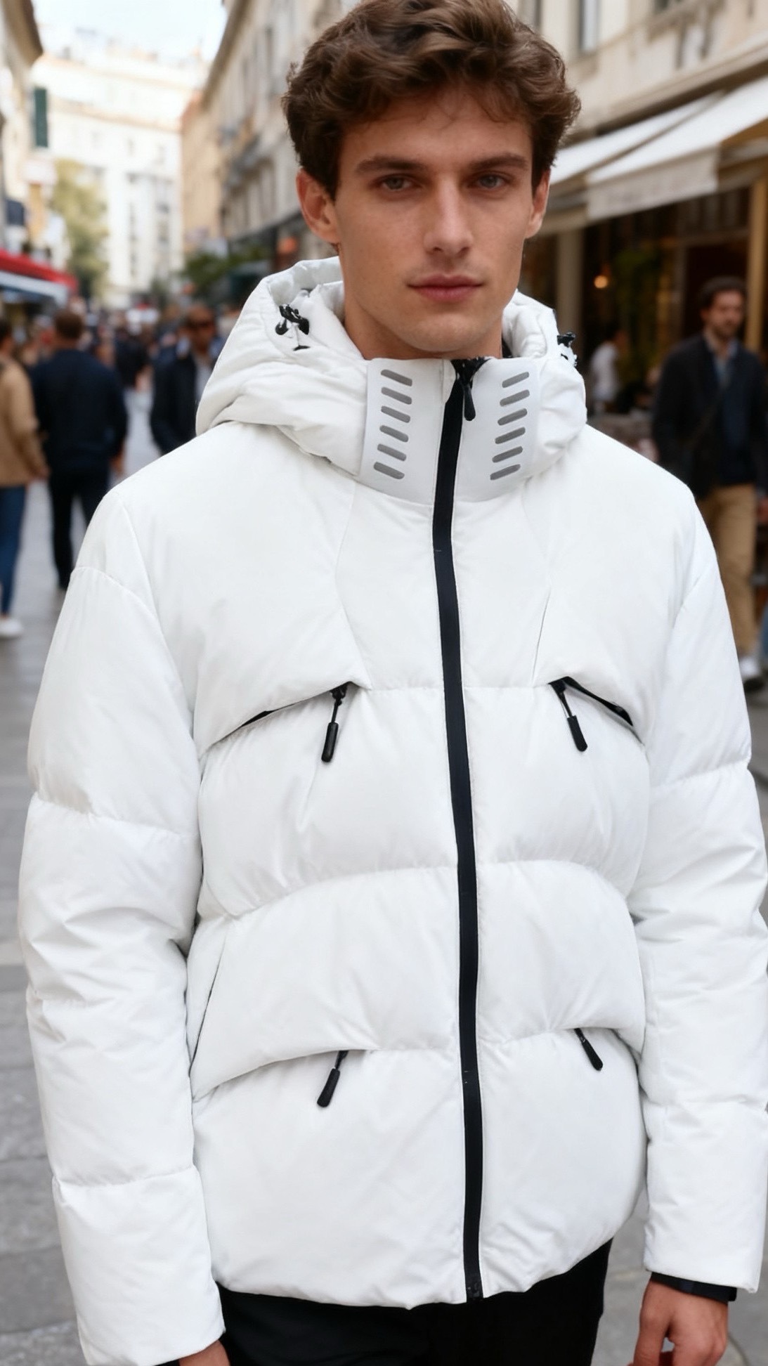 NO:680921,palm angels. New products for autumn and winter 25!  Men's classic and versatile hooded down jacket is filled with white duck down, which is fluffy and has excellent warmth retention. The outer layer is made of windproof and water-repellent fabric, which can effectively block cold air and moisture. The hood is designed with an adjustable drawstring, and the collar is decorated with striped decorative details. The front of the body is zippered, and it is equipped with a multi-pocket layout to enhance practicality.  The overall quilting process is used to prevent down from running away, showing a full and fluffy texture; the loose casual fit has no sense of restraint when worn, and the cuffs are closed to further enhance the windproof effect. It is a core warm item for outdoor travel and daily leisure in autumn and winter. It can be paired with sweatshirts, sweaters and other inner wear, and is suitable for a variety of casual styles!  Sizes 48-56, shipped next day!  ,,hoodie,sweatshirts,down jacket,hats,19860909palm angels. 25秋冬新品！男士经典百搭连帽羽绒服,采用白鸭绒填充,绒质蓬松且保暖性优异,外层为防风防泼水面料,能有效阻隔冷空气与湿气；连帽设计带有可调节抽绳,领口处饰有条形装饰细节,衣身正面为拉链开合方式,搭配多口袋布局提升实用性,整体采用绗缝工艺避免羽绒跑绒,呈现出饱满的蓬松质感；宽松的休闲版型穿着无束缚感,袖口为收口设计进一步增强防风效果,是秋冬季节户外出行、日常休闲的核心保暖单品,可搭配卫衣、针织衫等内搭,适配多种休闲风格穿搭！尺码48-56,隔天出货！,,hoodie,sweatshirts,down jacket,hats,,Men's clothing