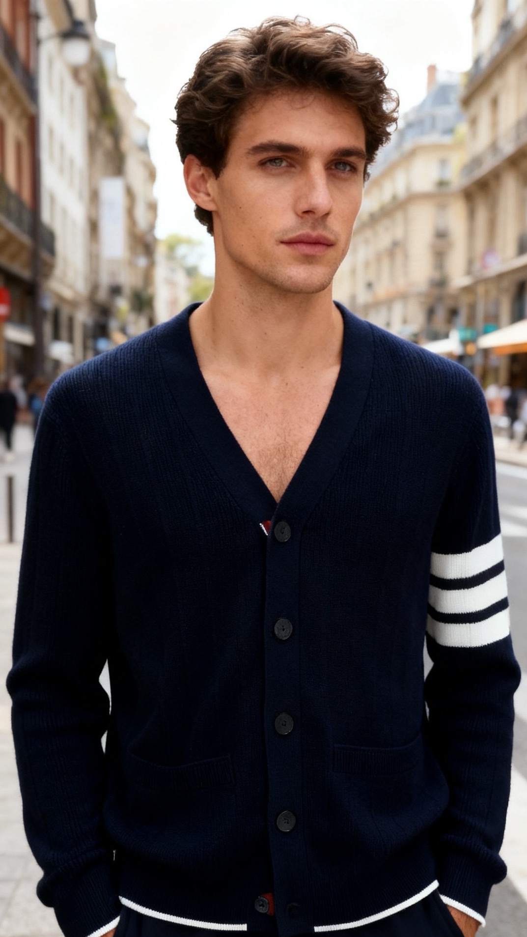 🔥TB.2025秋冬新品！时尚男士V领针织开衫采用腈纶与绵羊毛混纺面料，绵羊毛赋予其柔软亲肤的触感与出色